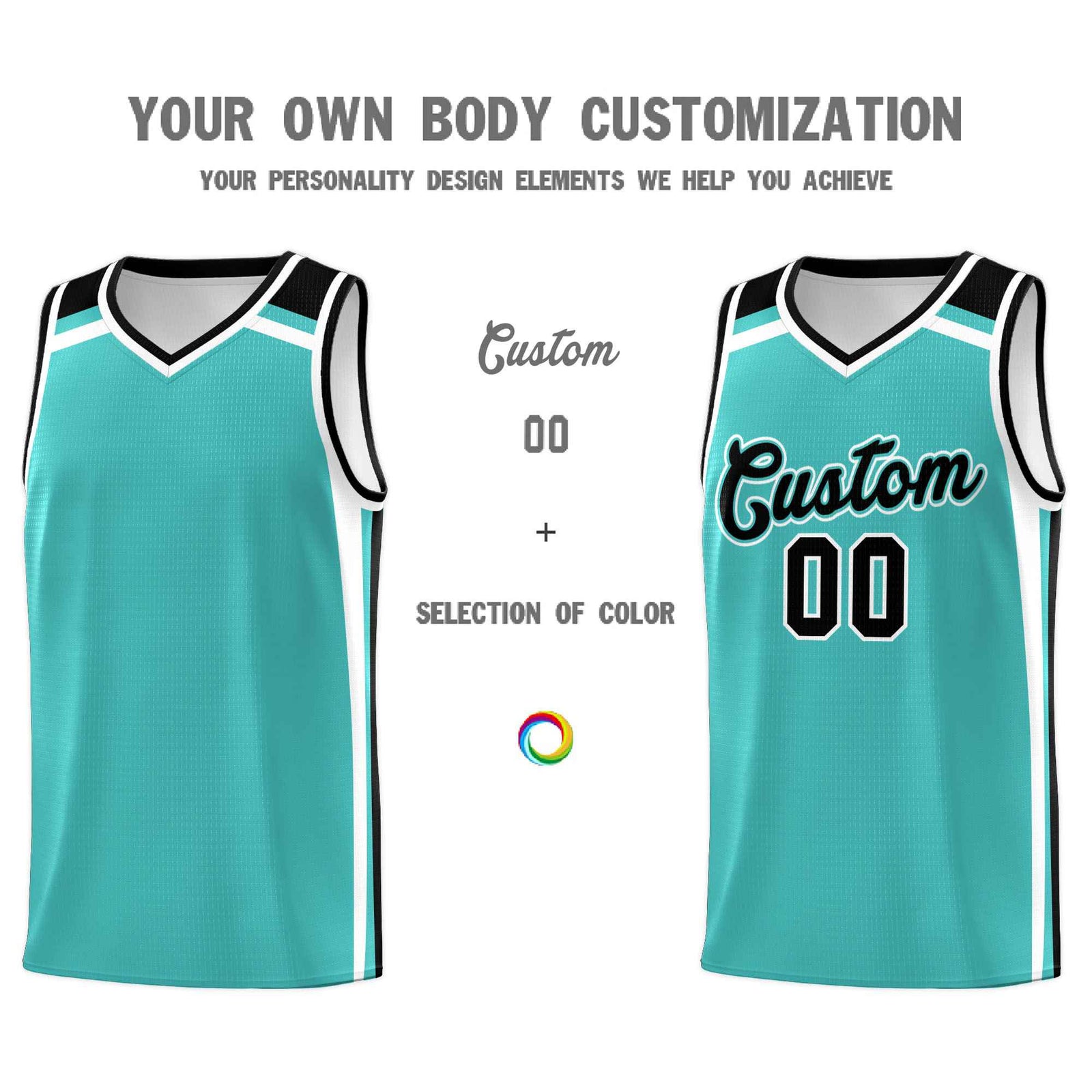 Custom Teal White Black Trendy Color Charge Series Sports Uniform Basketball Jersey