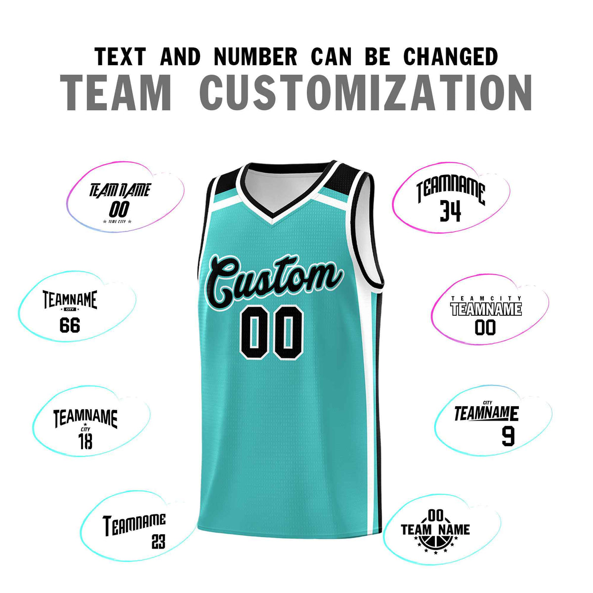 Custom Teal White Black Trendy Color Charge Series Sports Uniform Basketball Jersey