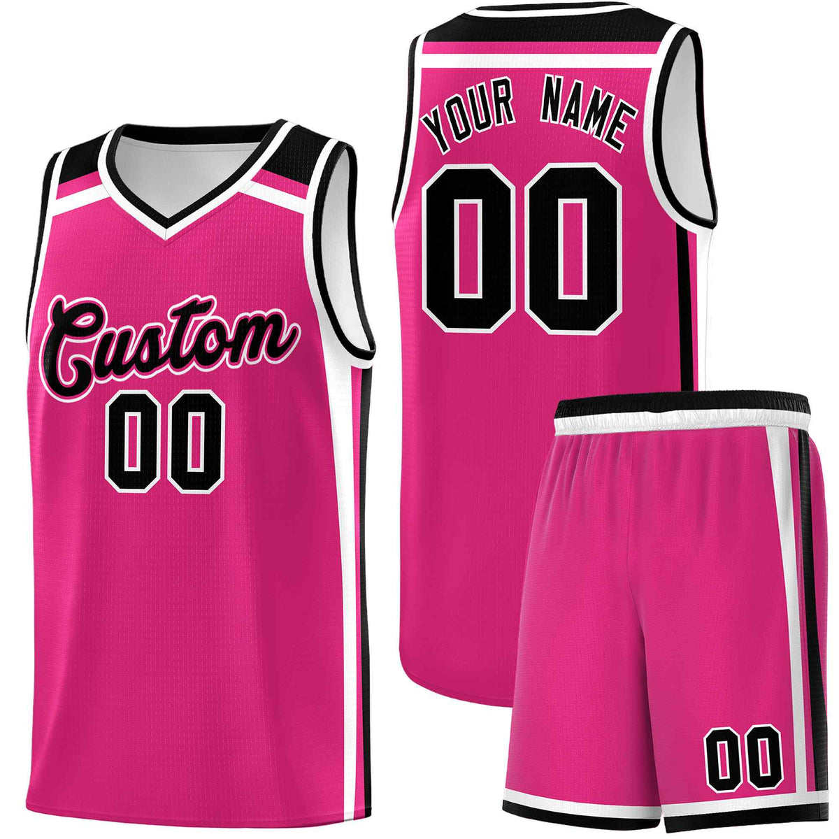 Custom Rose Red Black White Trendy Color Charge Series Sports Uniform Basketball Jersey