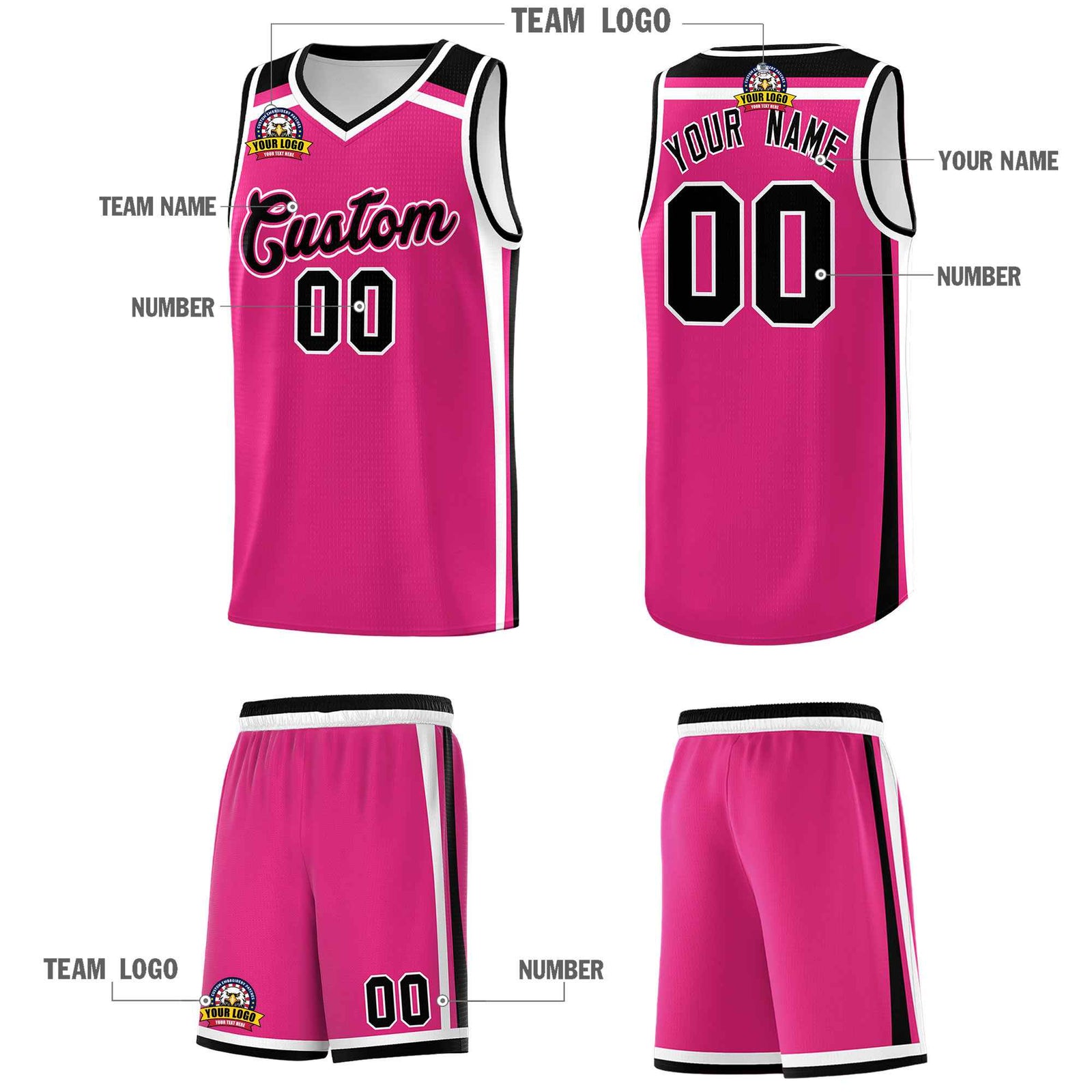 Custom Rose Red Black White Trendy Color Charge Series Sports Uniform Basketball Jersey