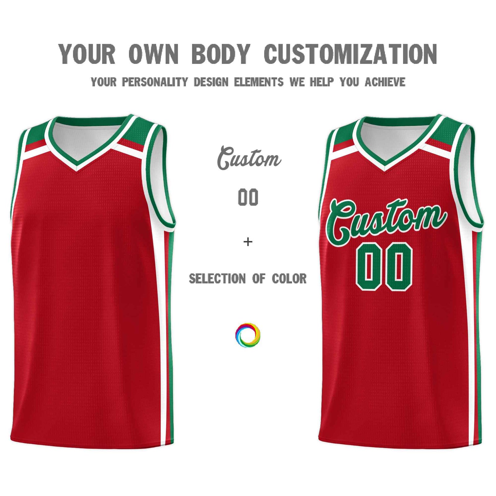 Custom Red White Kelly Green Trendy Color Charge Series Sports Uniform Basketball Jersey