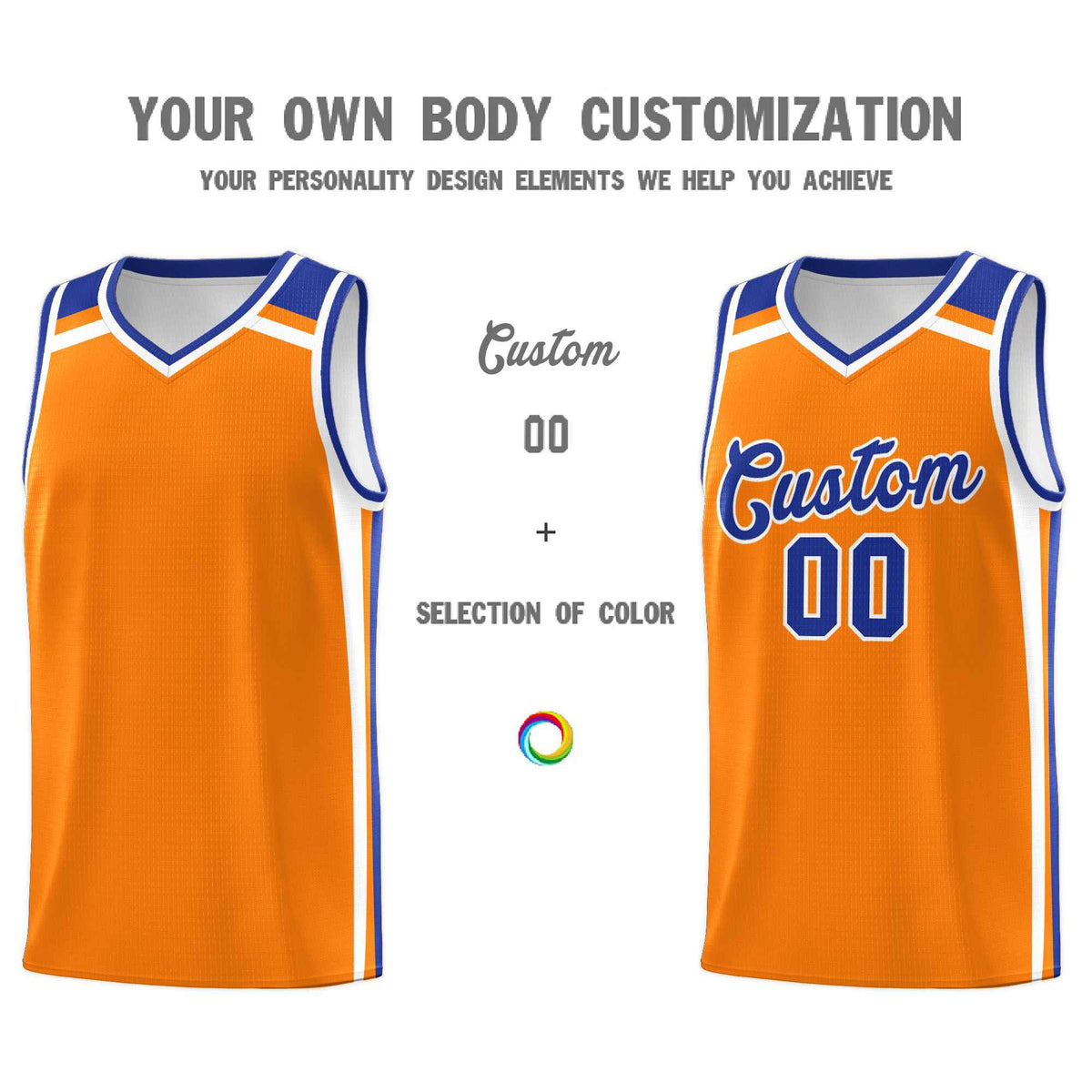 Custom Orange White Royal Blue Trendy Color Charge Series Sports Uniform Basketball Jersey