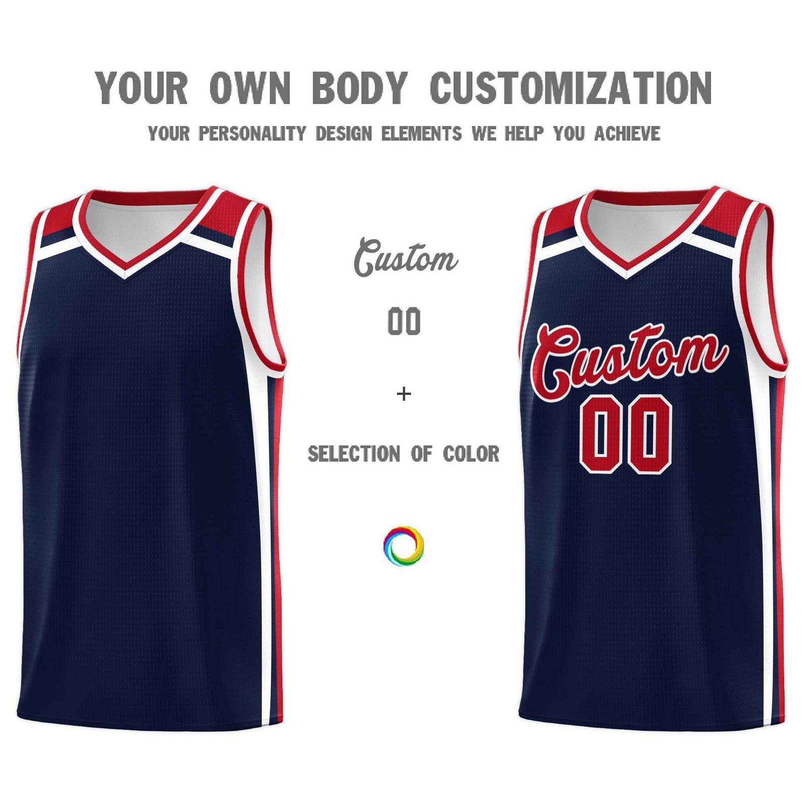 Custom Navy Red White Trendy Color Charge Series Sports Uniform Basketball Jersey