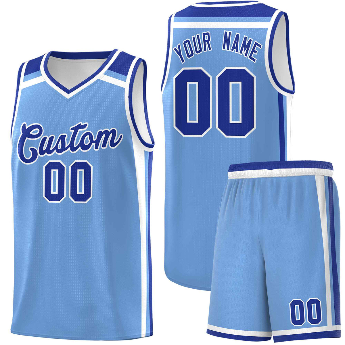 Custom Light Blue Royal Blue White Trendy Color Charge Series Sports Uniform Basketball Jersey