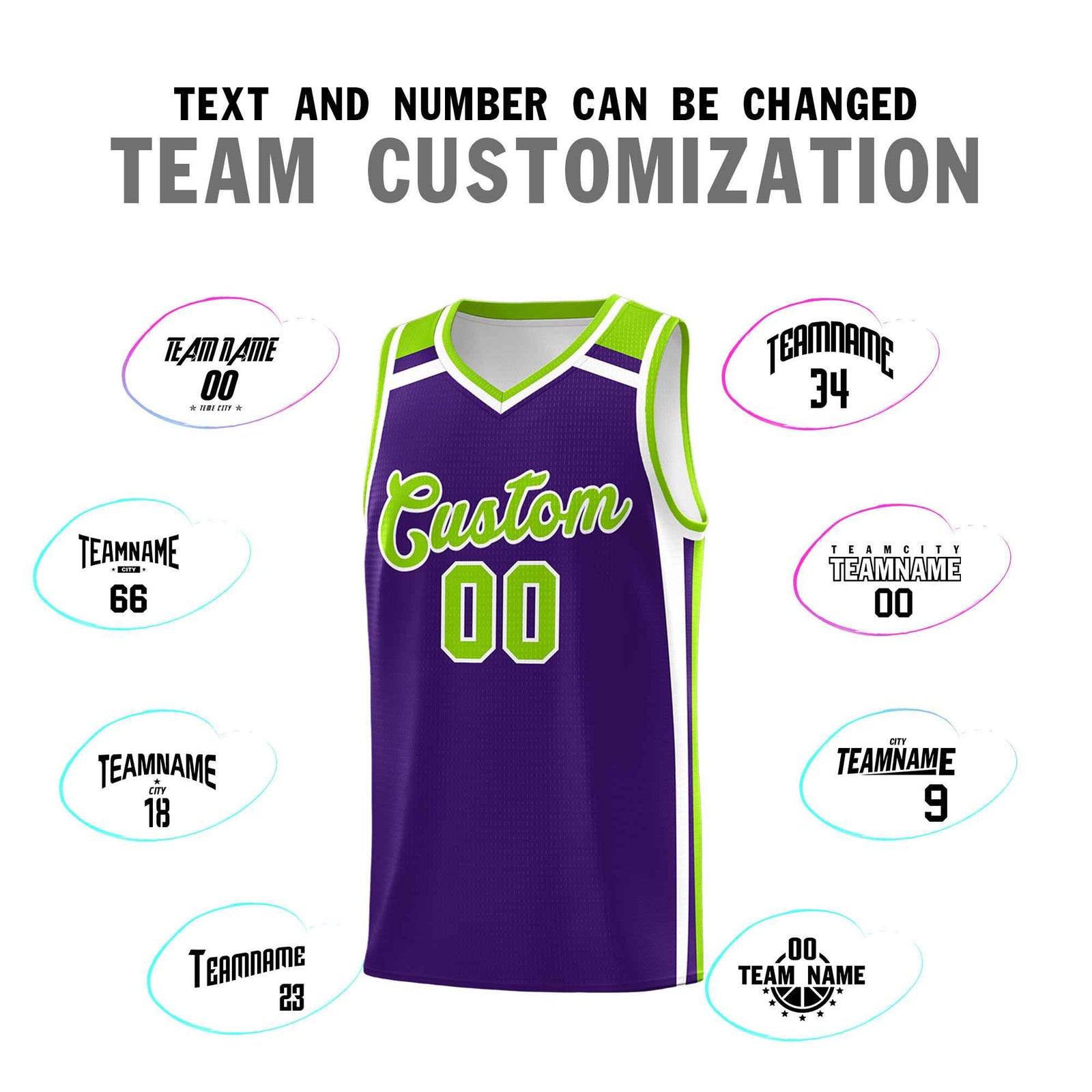 Custom Purple Neon Green White Trendy Color Charge Series Sports Uniform Basketball Jersey