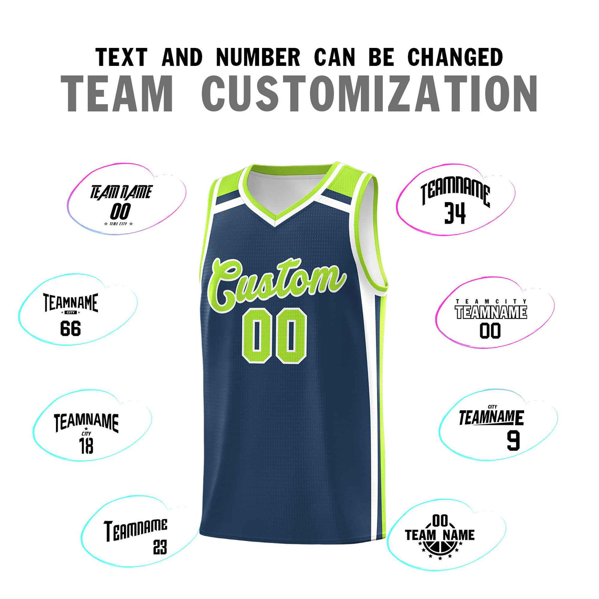 Custom Midnight Blue Neon Green White Trendy Color Charge Series Sports Uniform Basketball Jersey