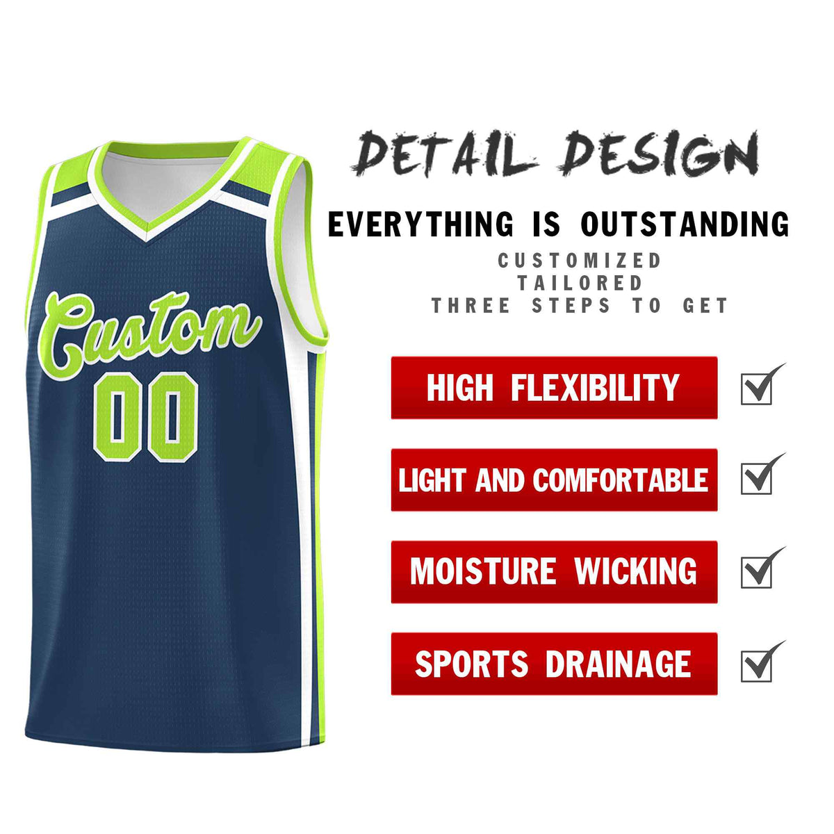 Custom Midnight Blue Neon Green White Trendy Color Charge Series Sports Uniform Basketball Jersey