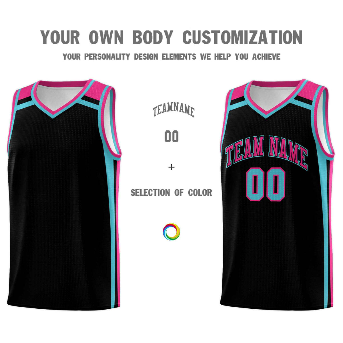 Custom Black Sky Blue Rose Red Trendy Color Charge Series Sports Uniform Basketball Jersey