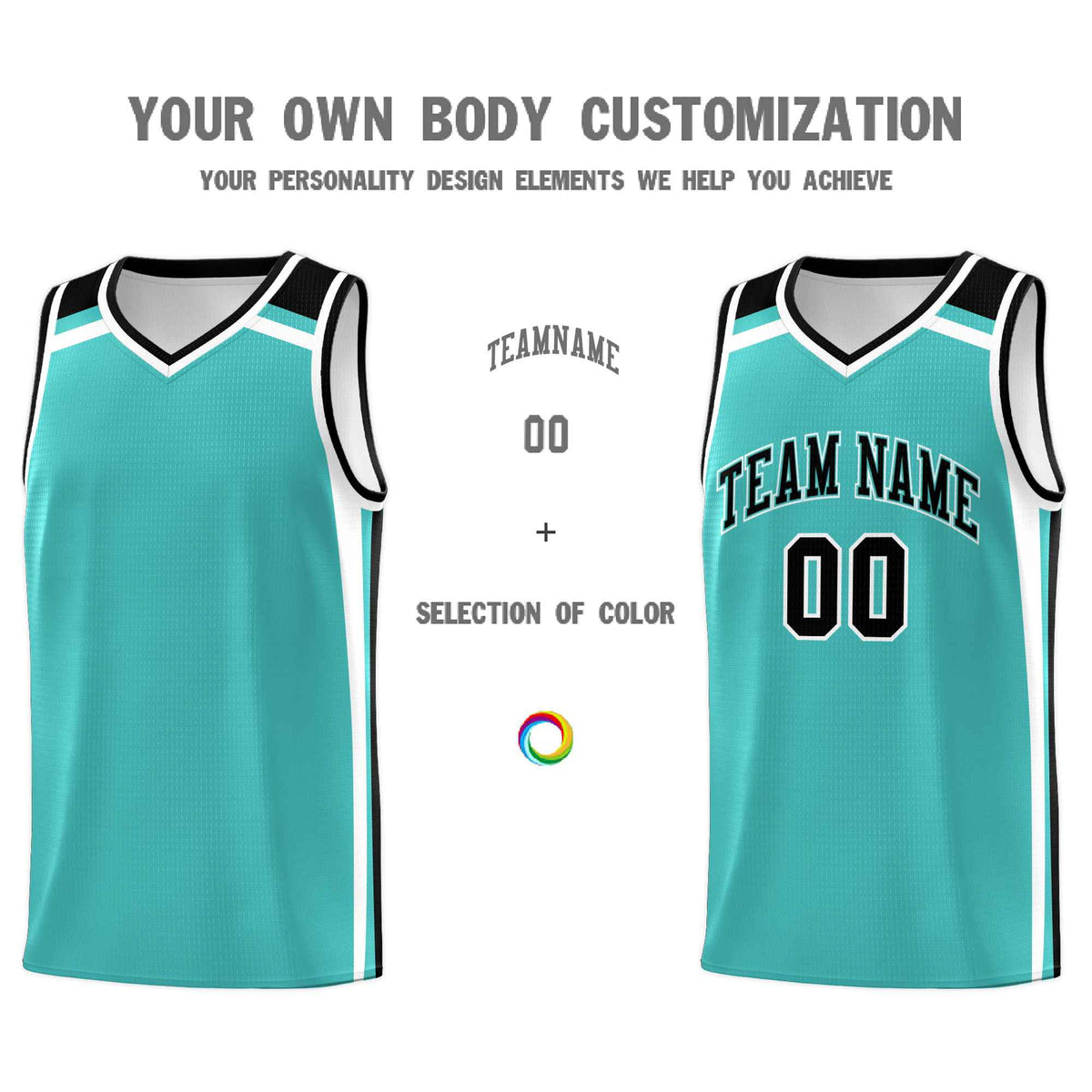 Custom Teal White Black Trendy Color Charge Series Sports Uniform Basketball Jersey