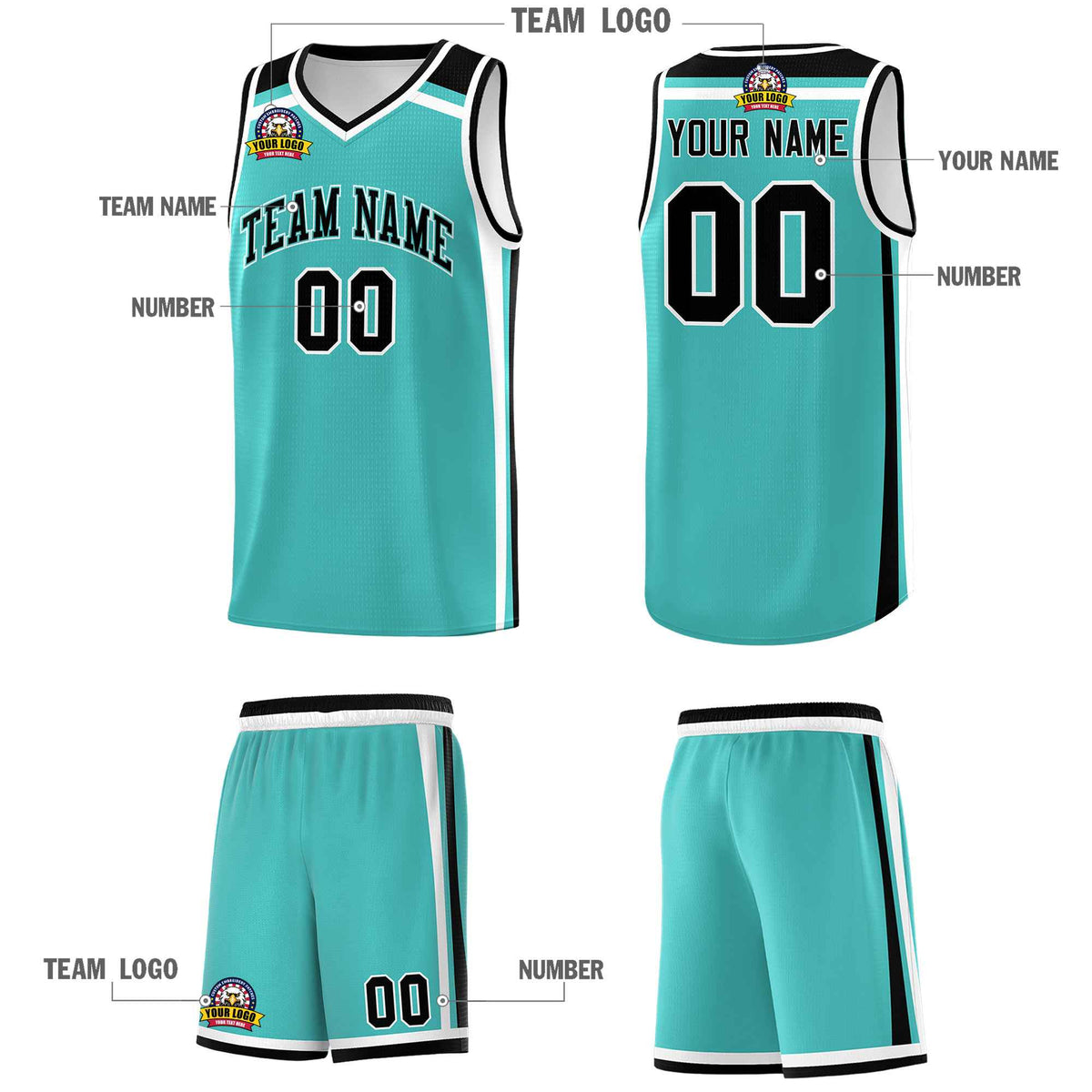 Custom Teal White Black Trendy Color Charge Series Sports Uniform Basketball Jersey