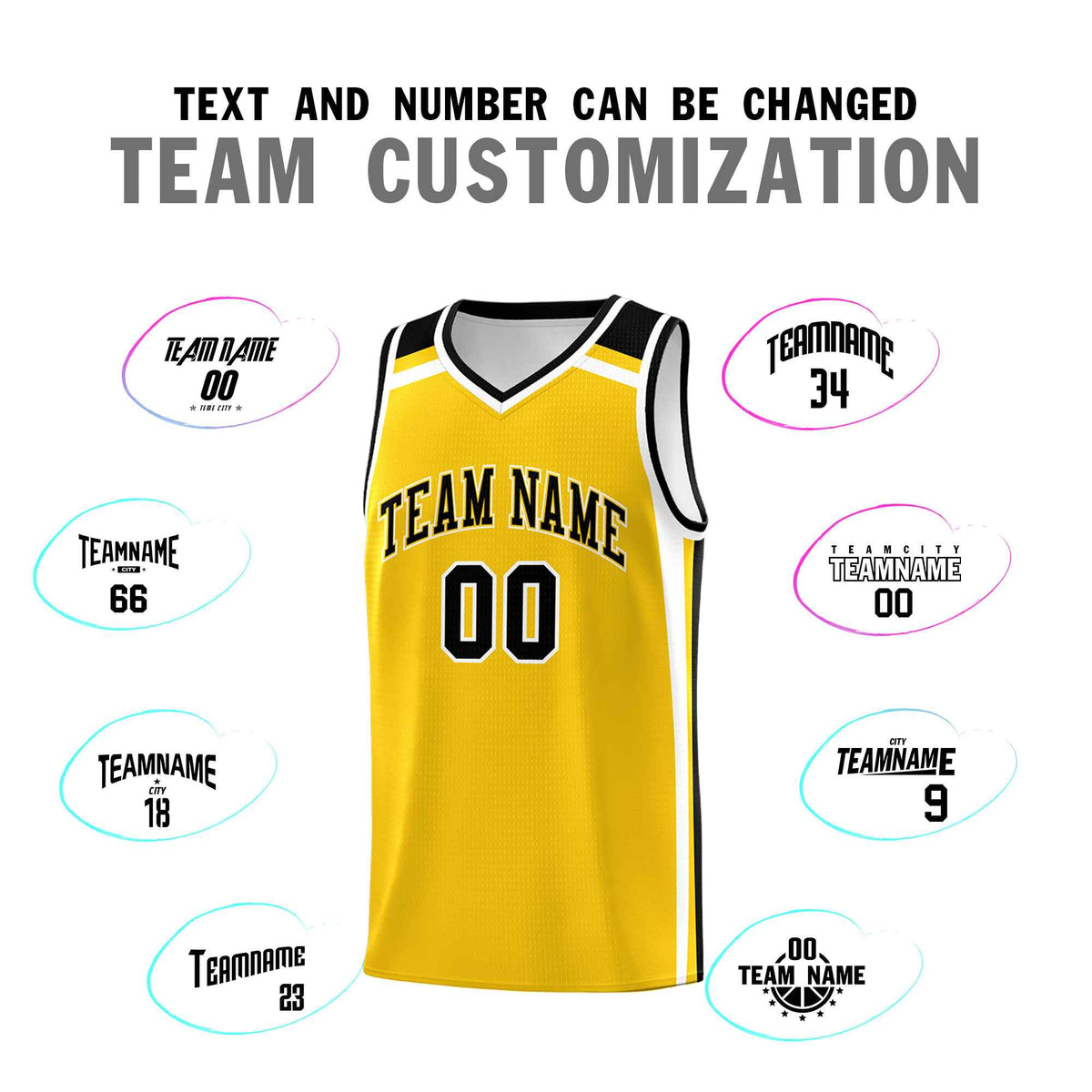 Custom Gold Black White Trendy Color Charge Series Sports Uniform Basketball Jersey