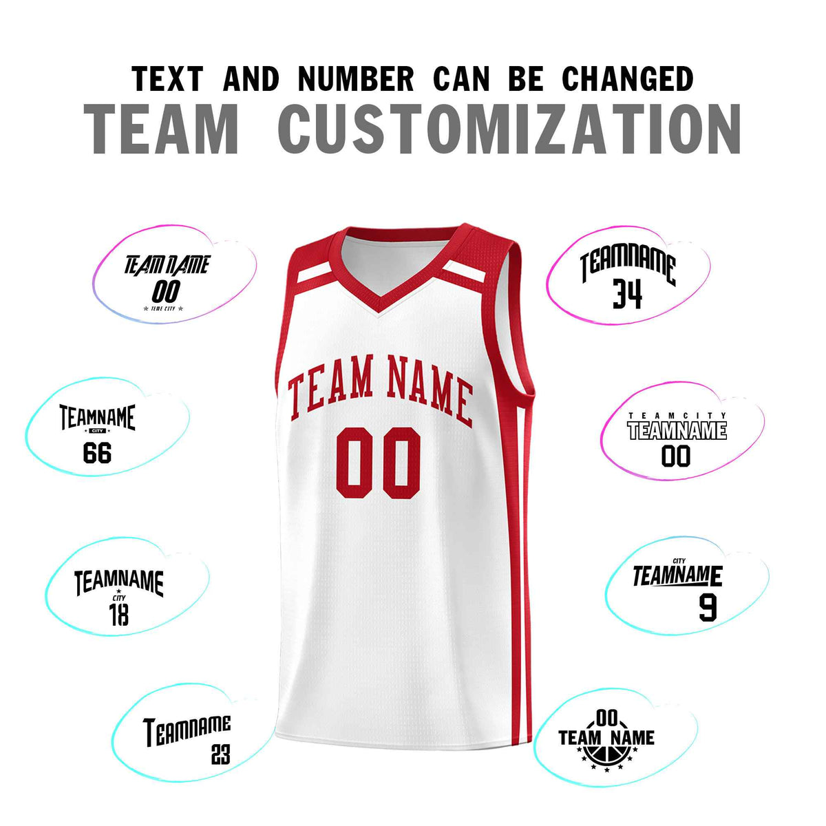 Custom White Red  Trendy Color Charge Series Sports Uniform Basketball Jersey