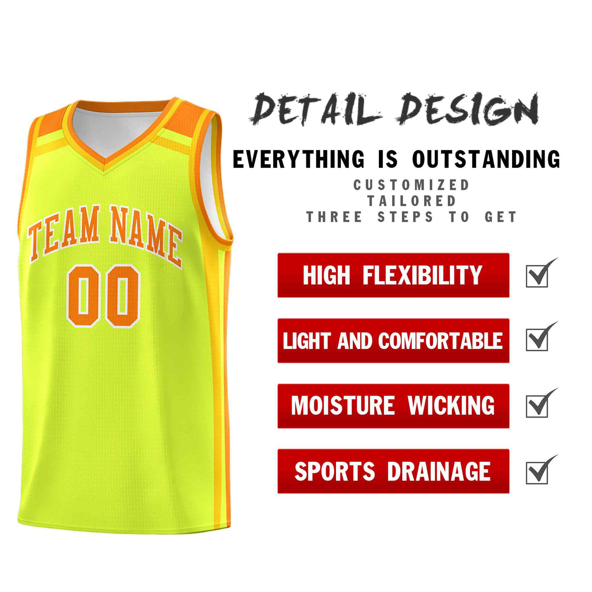 Custom Fluorescent Green Yellow Orange Trendy Color Charge Series Sports Uniform Basketball Jersey