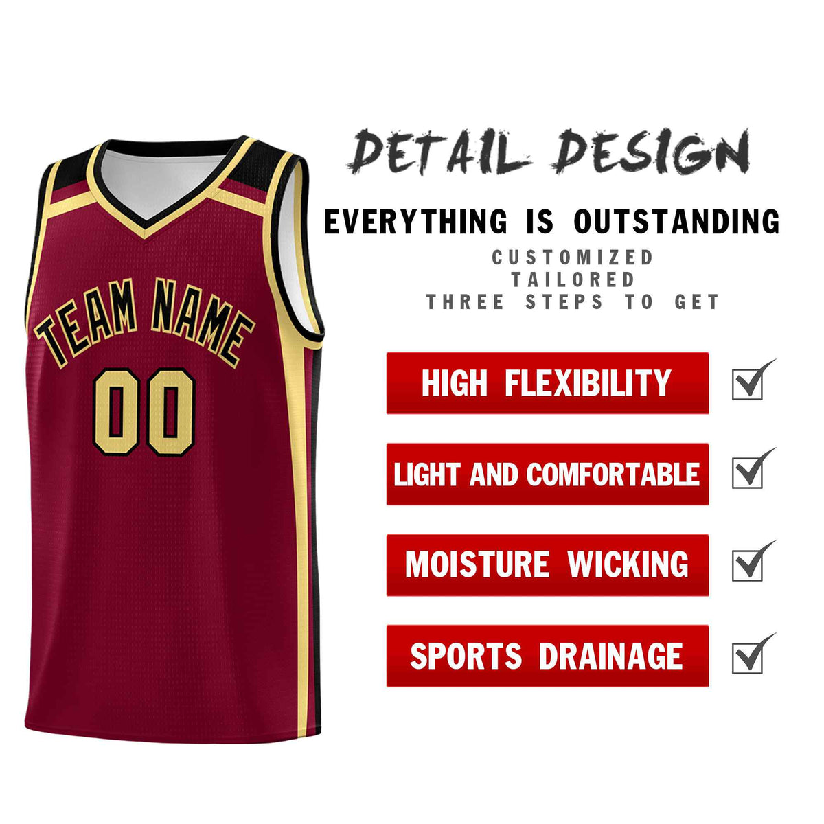Custom Crimson Khaki Black Trendy Color Charge Series Sports Uniform Basketball Jersey