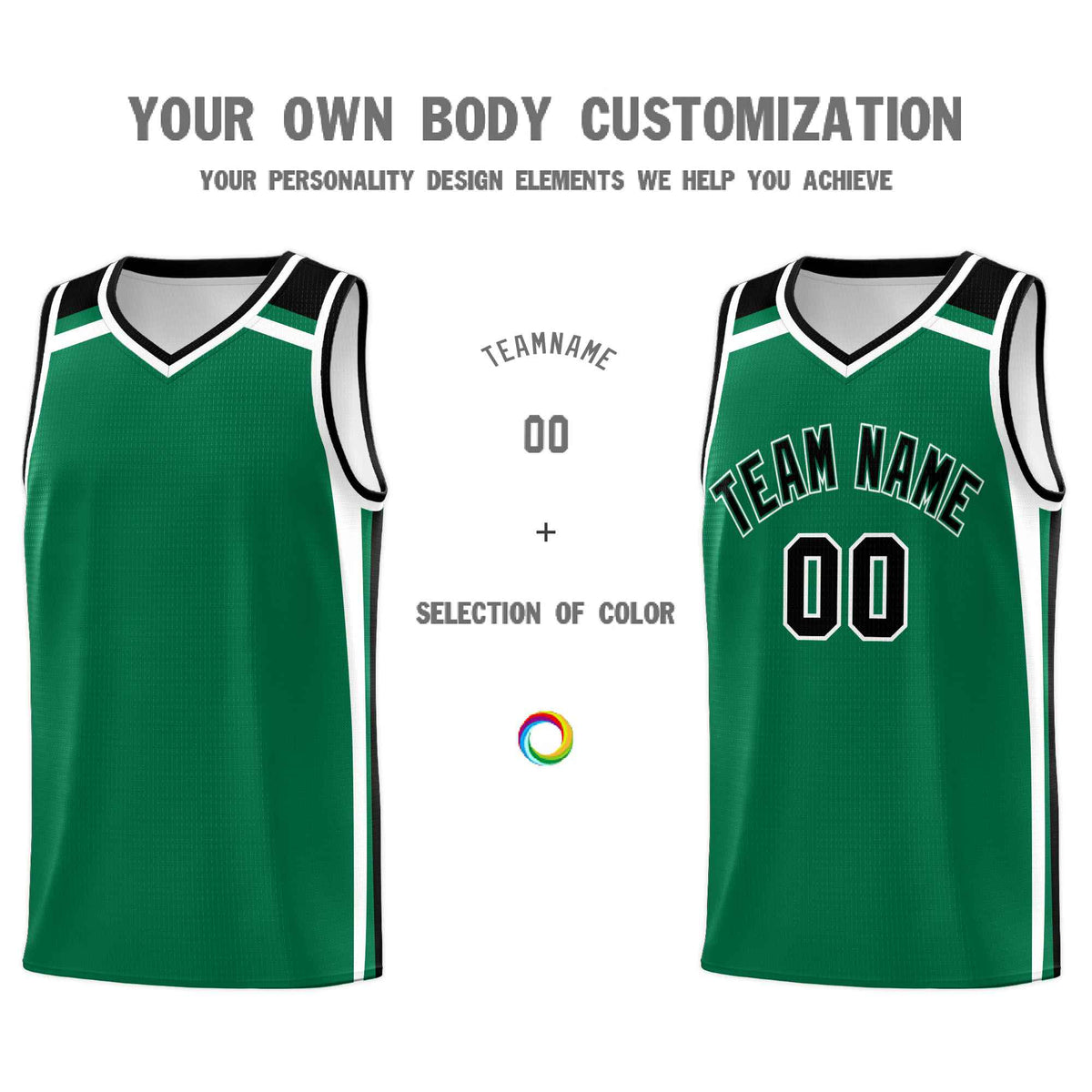 Custom Kelly Green Black White Trendy Color Charge Series Sports Uniform Basketball Jersey