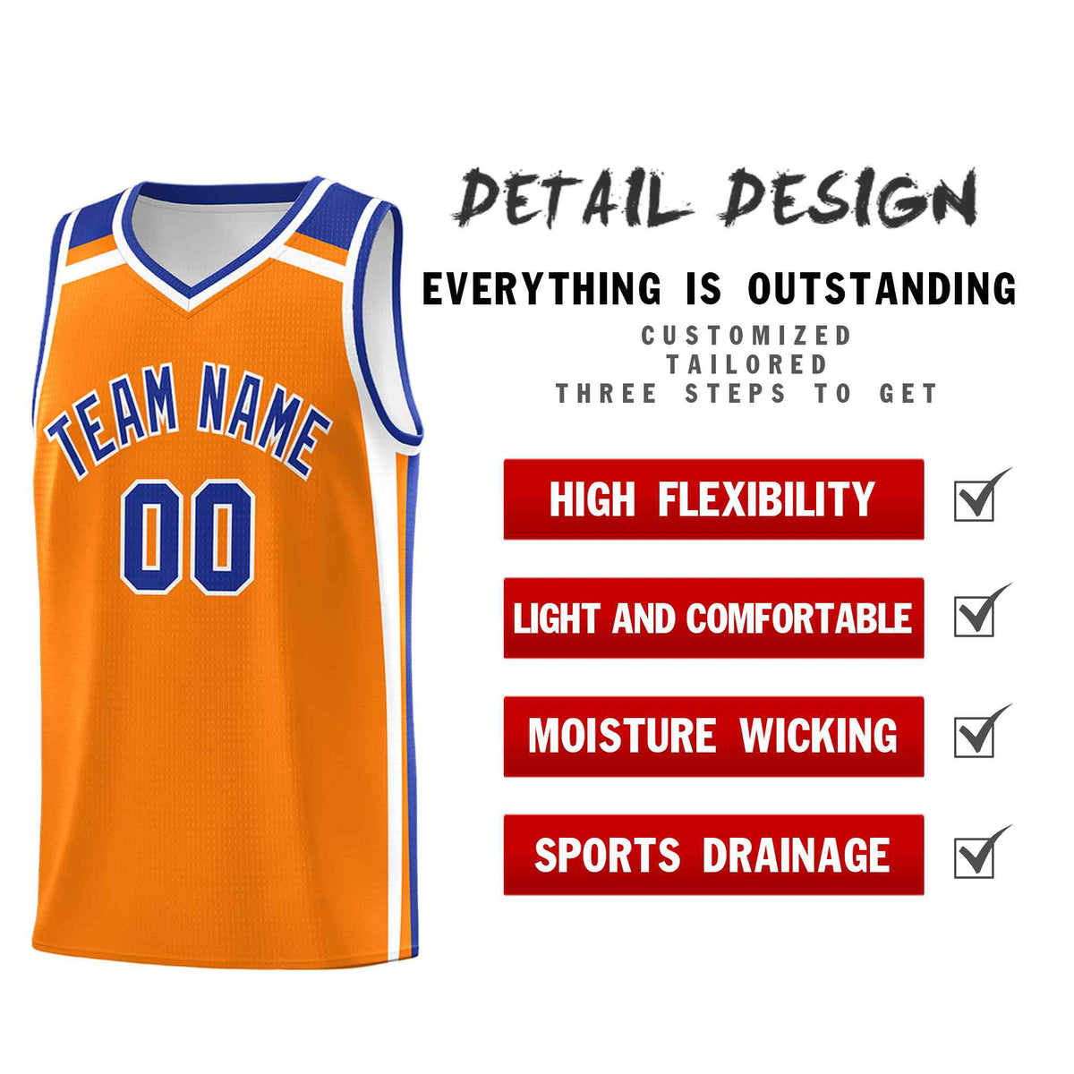 Custom Orange White Royal Blue Trendy Color Charge Series Sports Uniform Basketball Jersey