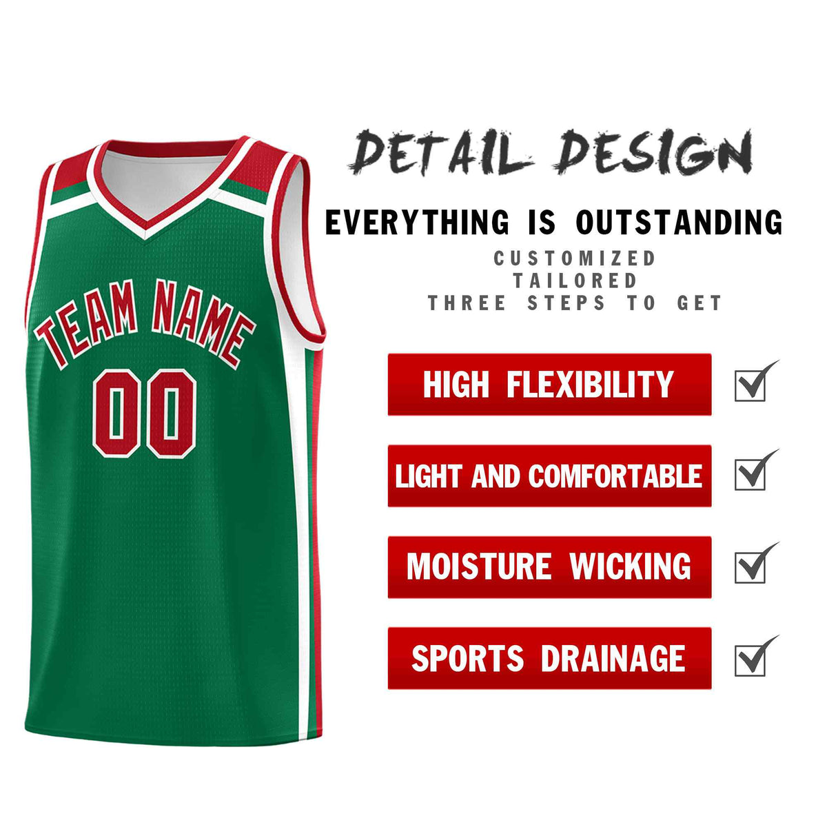 Custom Kelly Green Red White Trendy Color Charge Series Sports Uniform Basketball Jersey