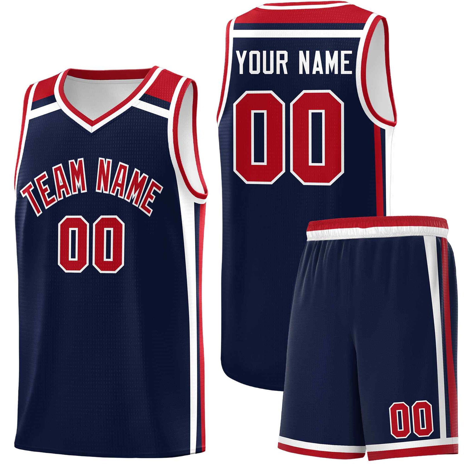 Custom Navy Red White Trendy Color Charge Series Sports Uniform Basketball Jersey