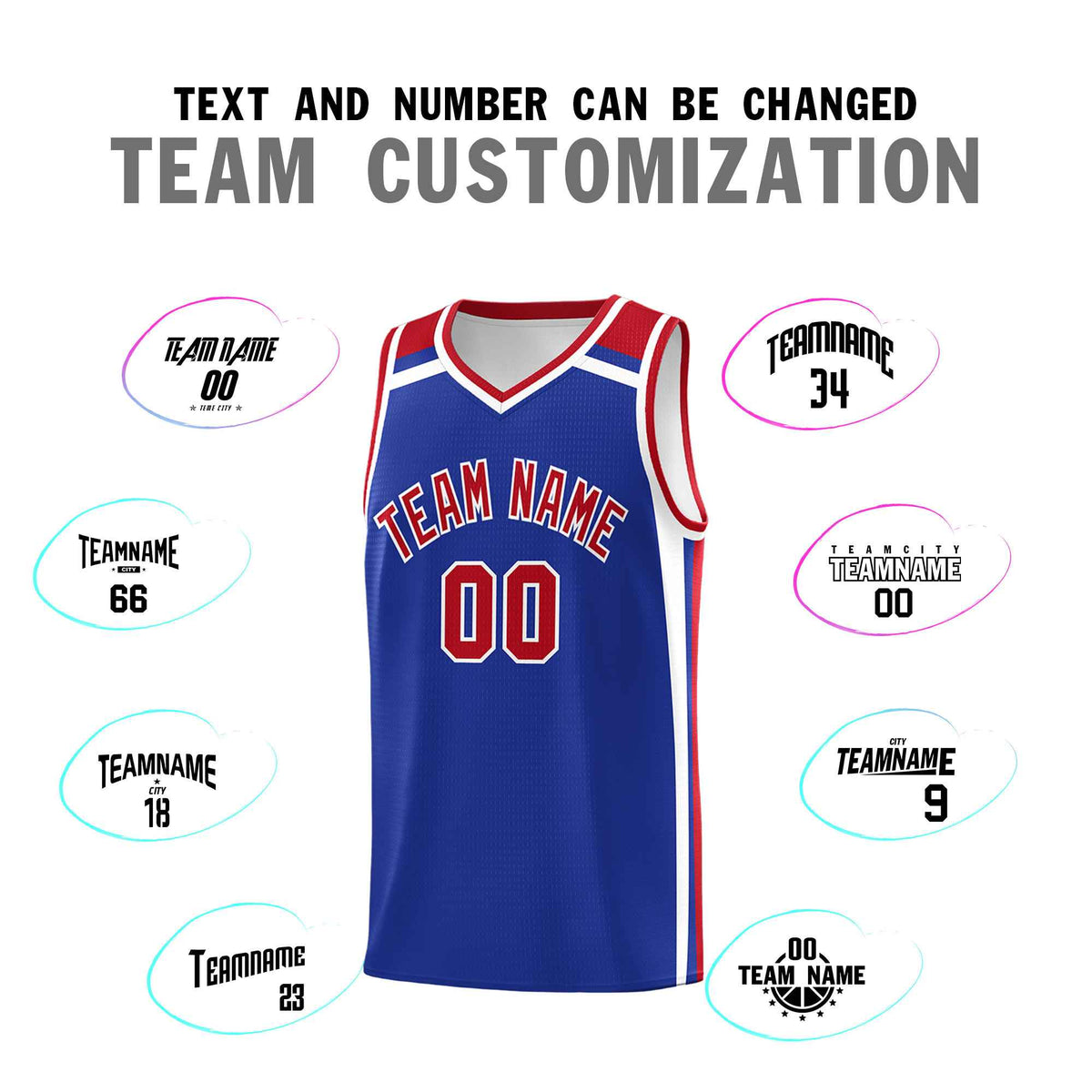 Custom Royal Blue Red White Trendy Color Charge Series Sports Uniform Basketball Jersey