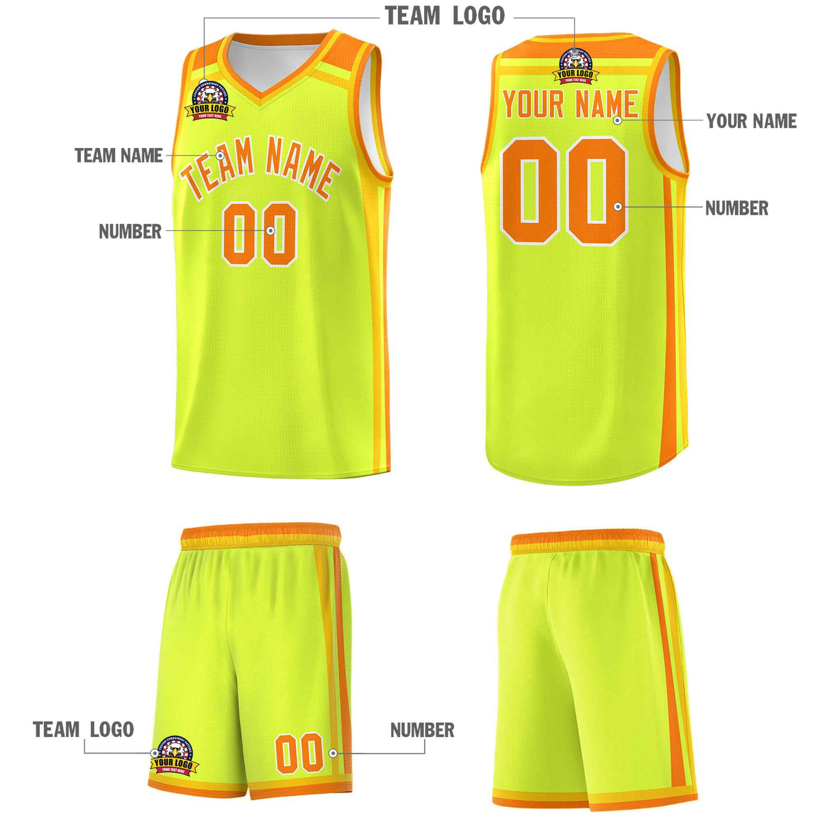 Custom Fluorescent Green Yellow Orange Trendy Color Charge Series Sports Uniform Basketball Jersey