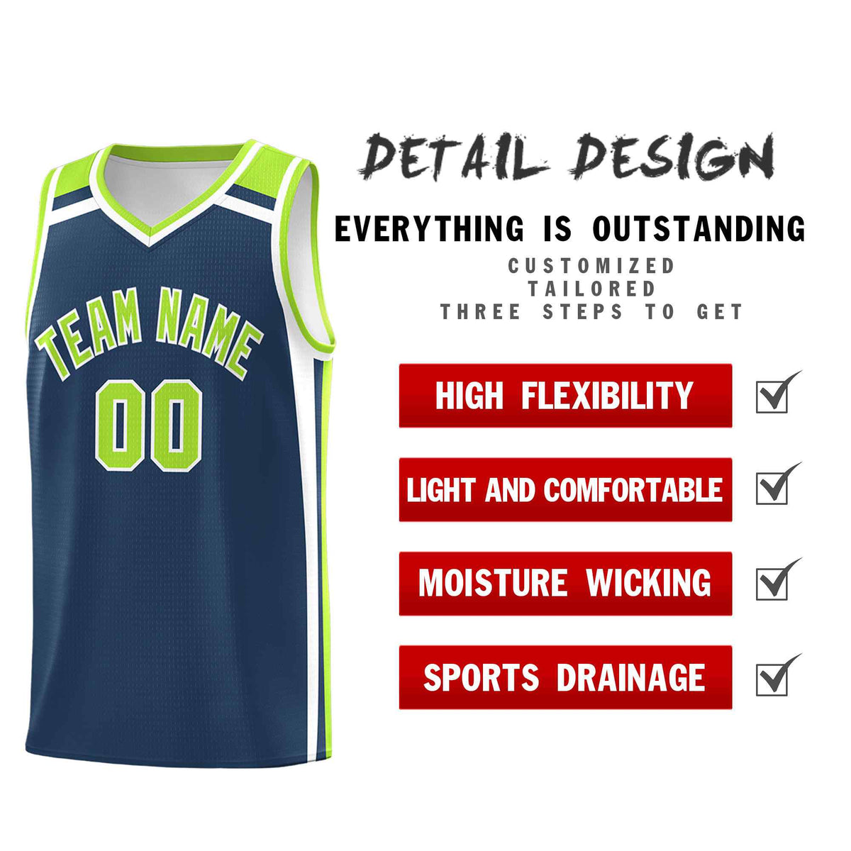 Custom Midnight Blue Neon Green White Trendy Color Charge Series Sports Uniform Basketball Jersey