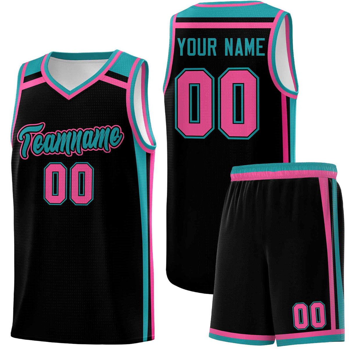 Custom Black Aqua Pink Trendy Color Charge Series Sports Uniform Basketball Jersey