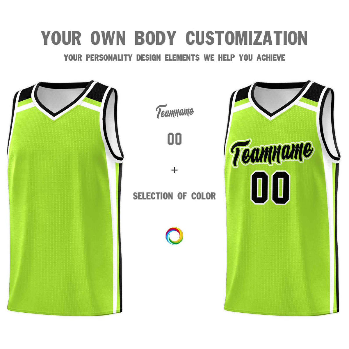 Custom Neon Green White Black Trendy Color Charge Series Sports Uniform Basketball Jersey