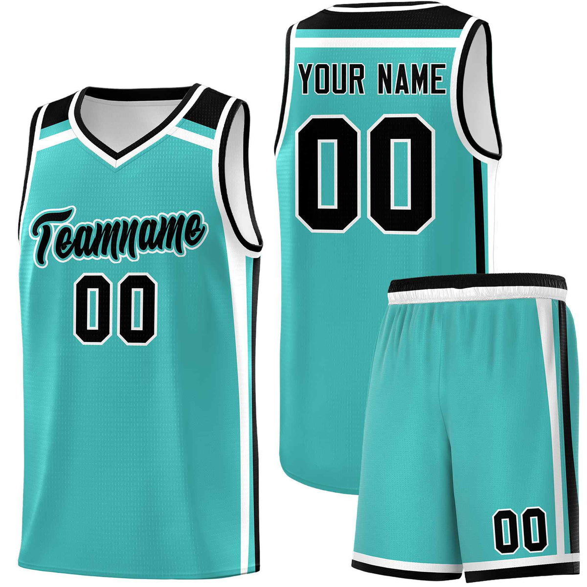 Custom Teal White Black Trendy Color Charge Series Sports Uniform Basketball Jersey