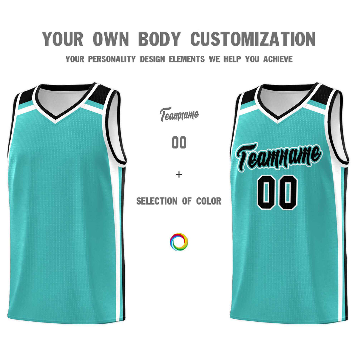 Custom Teal White Black Trendy Color Charge Series Sports Uniform Basketball Jersey