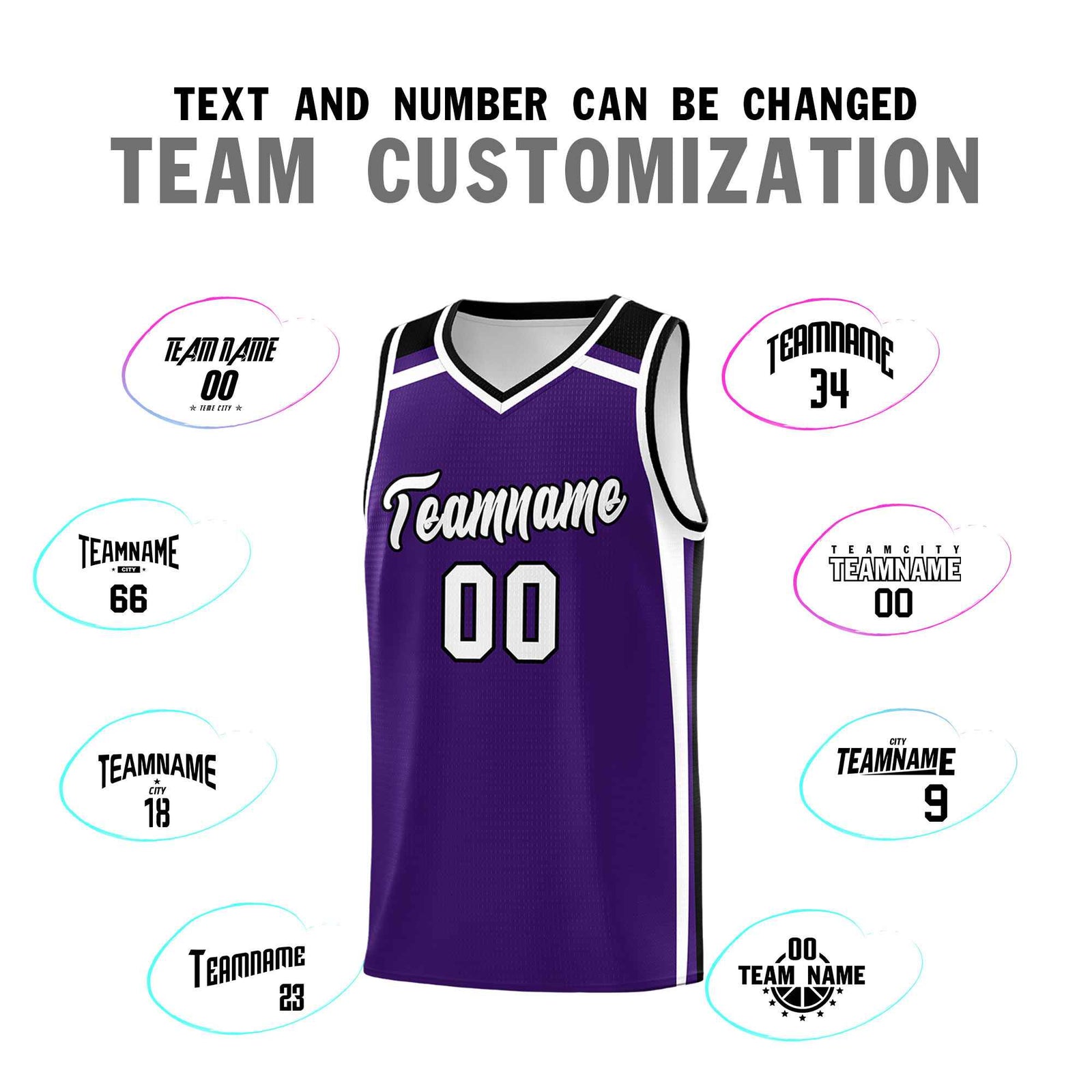 Custom Purple White Black Trendy Color Charge Series Sports Uniform Basketball Jersey
