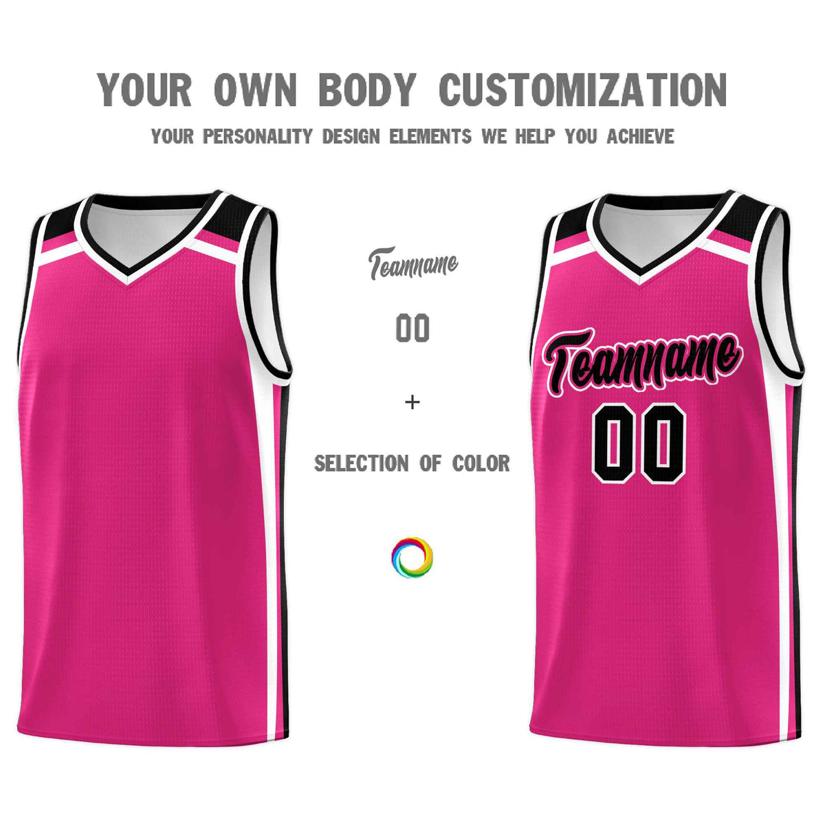 Custom Rose Red Black White Trendy Color Charge Series Sports Uniform Basketball Jersey