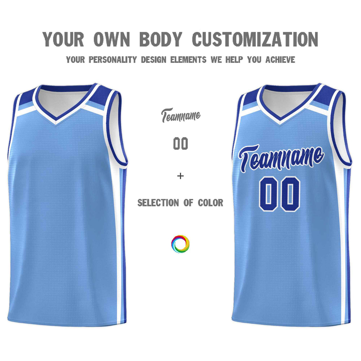 Custom Light Blue Royal Blue White Trendy Color Charge Series Sports Uniform Basketball Jersey