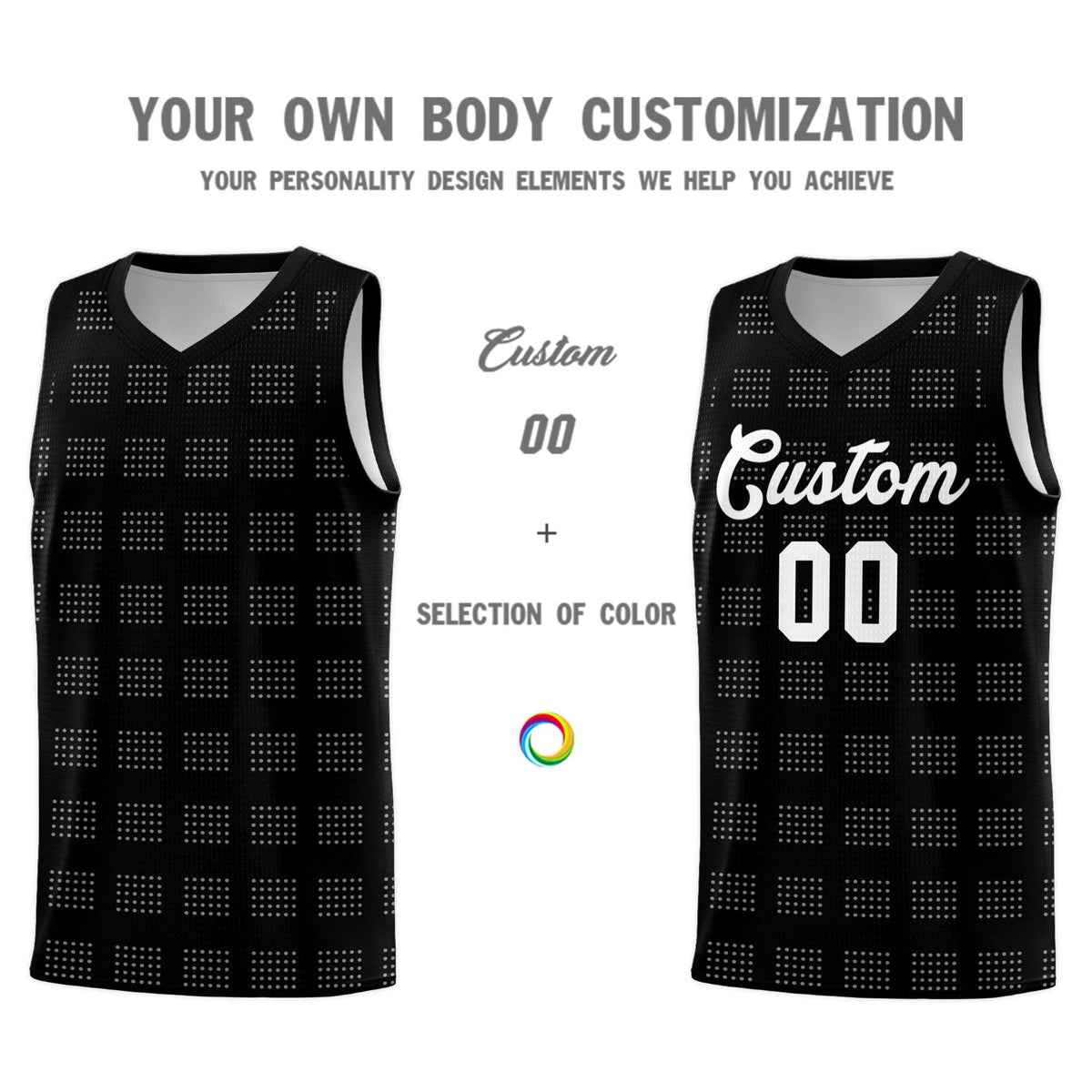 Custom Black White Trailblazer Dot Pattern Sports Uniform Basketball Jersey