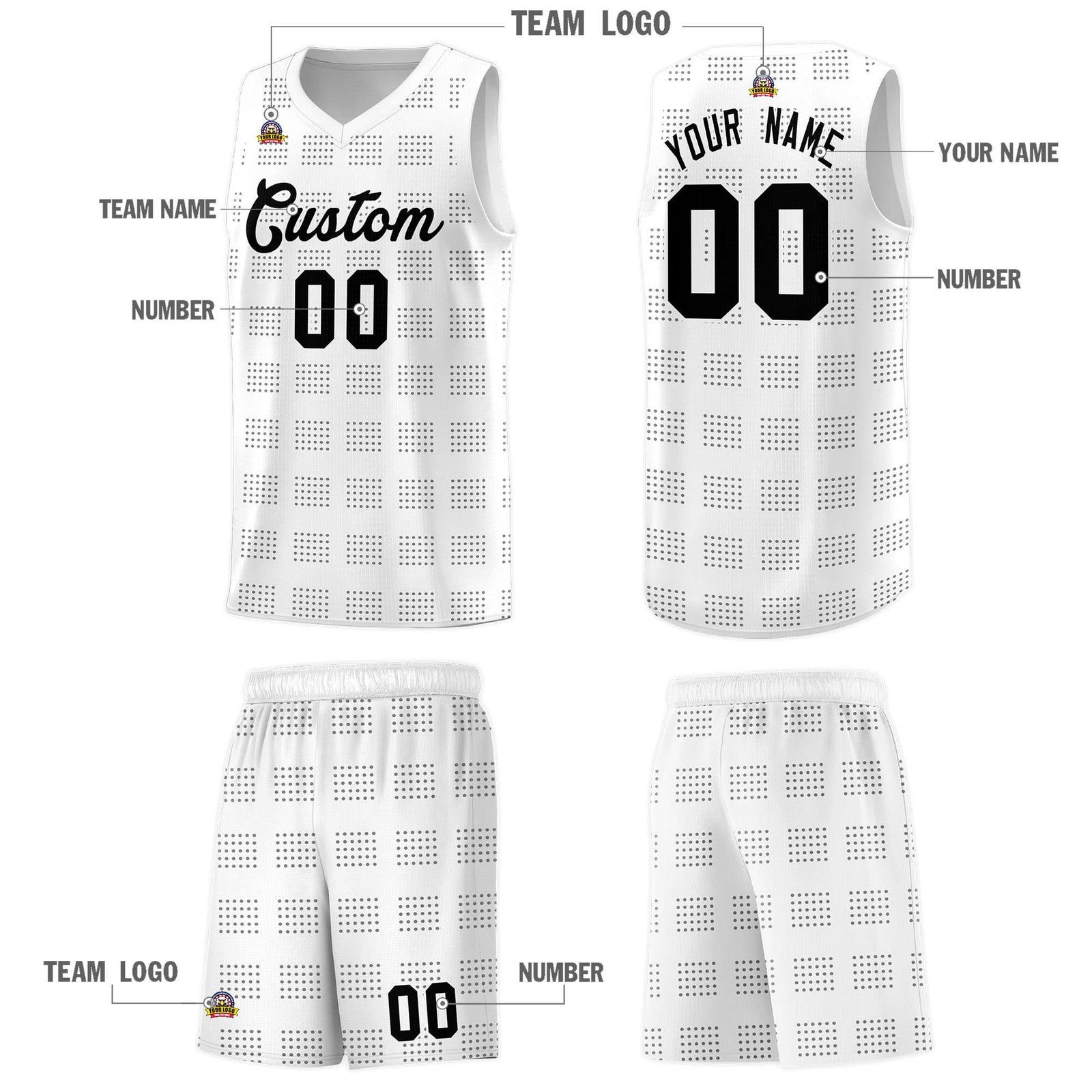Custom White Gray Trailblazer Dot Pattern Sports Uniform Basketball Jersey