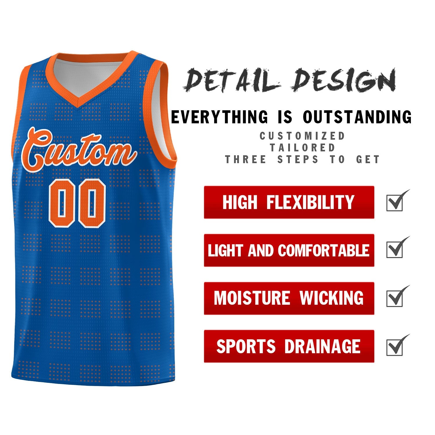 Custom Royal Orange Trailblazer Dot Pattern Sports Uniform Basketball Jersey