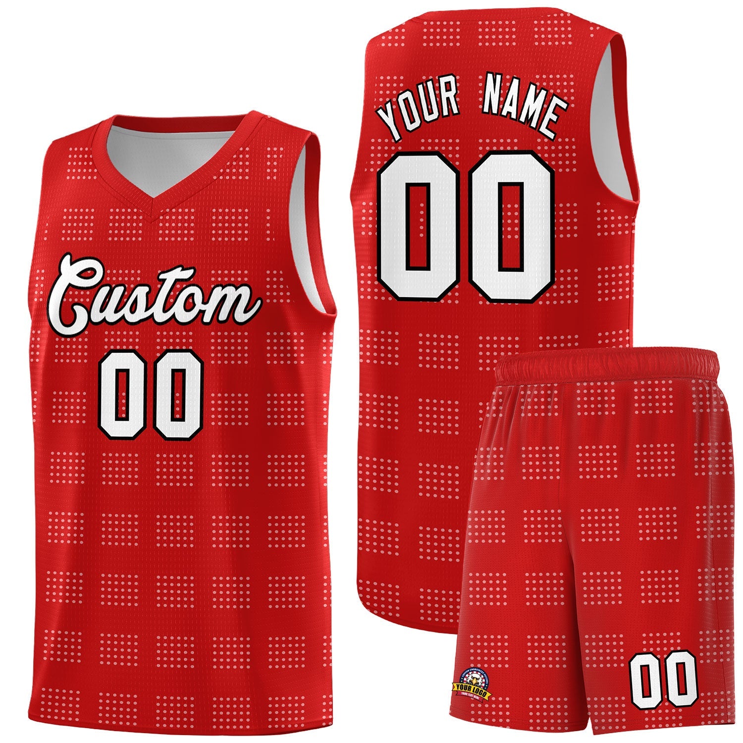 Custom Red White Trailblazer Dot Pattern Sports Uniform Basketball Jersey