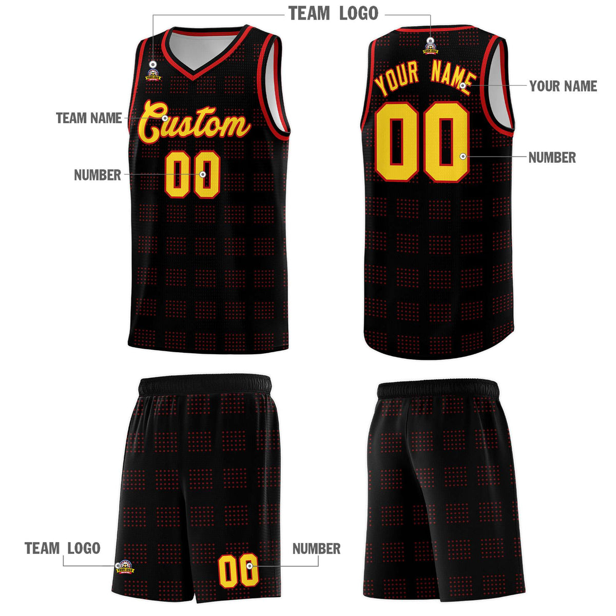 Custom Black Red Trailblazer Dot Pattern Sports Uniform Basketball Jersey