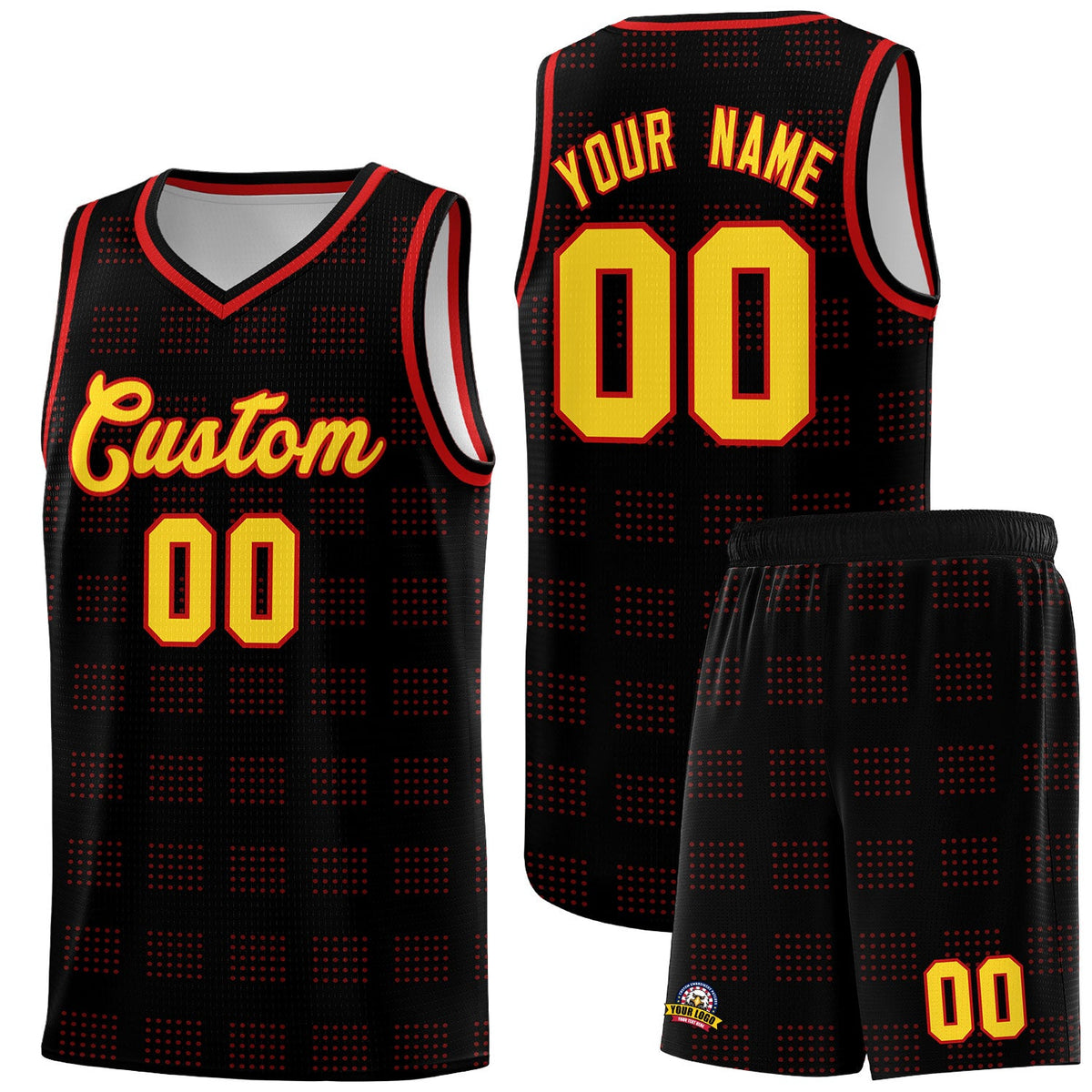 Custom Black Red Trailblazer Dot Pattern Sports Uniform Basketball Jersey