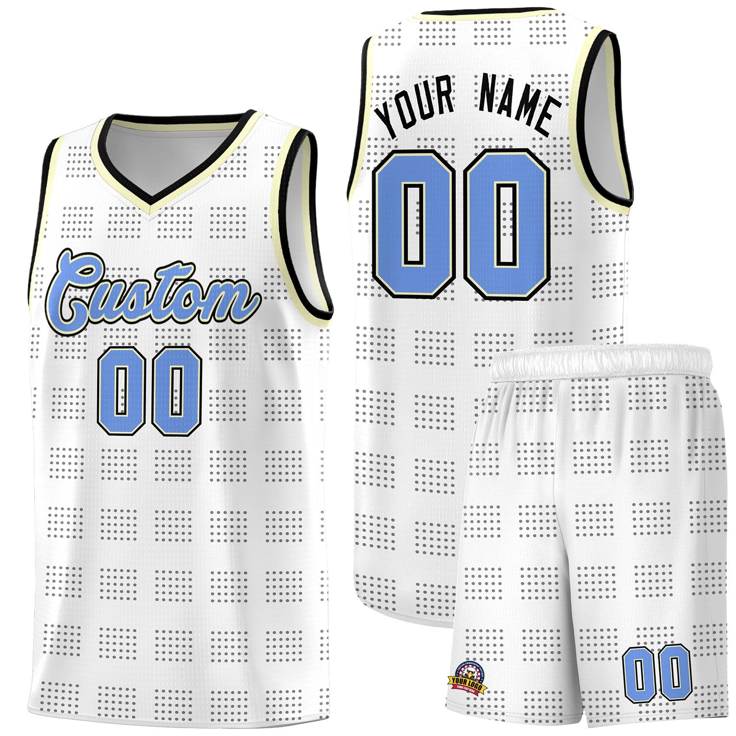Custom White Black Trailblazer Dot Pattern Sports Uniform Basketball Jersey