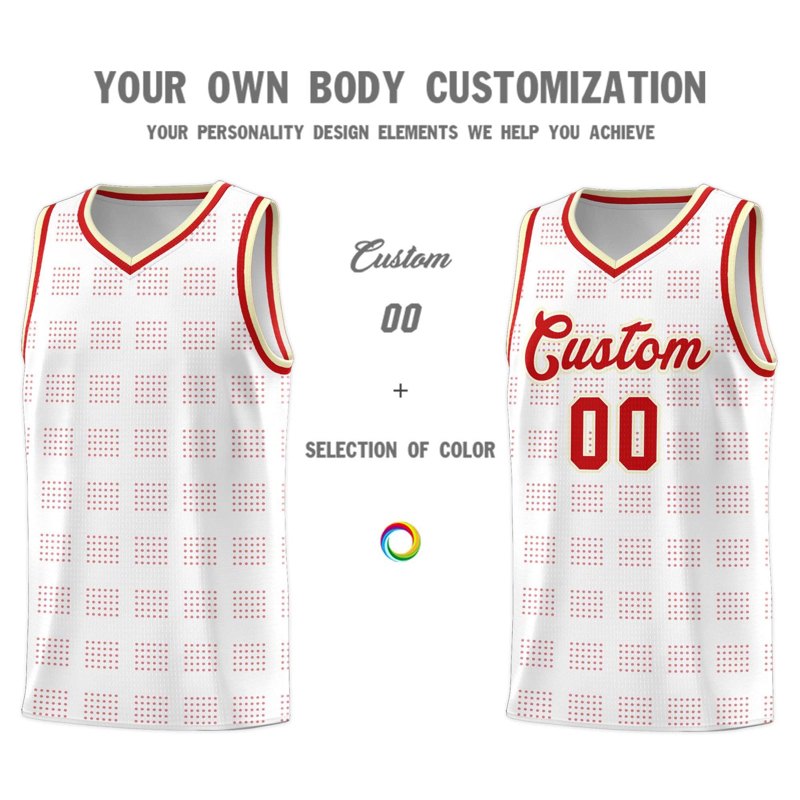 Custom White Red Trailblazer Dot Pattern Sports Uniform Basketball Jersey
