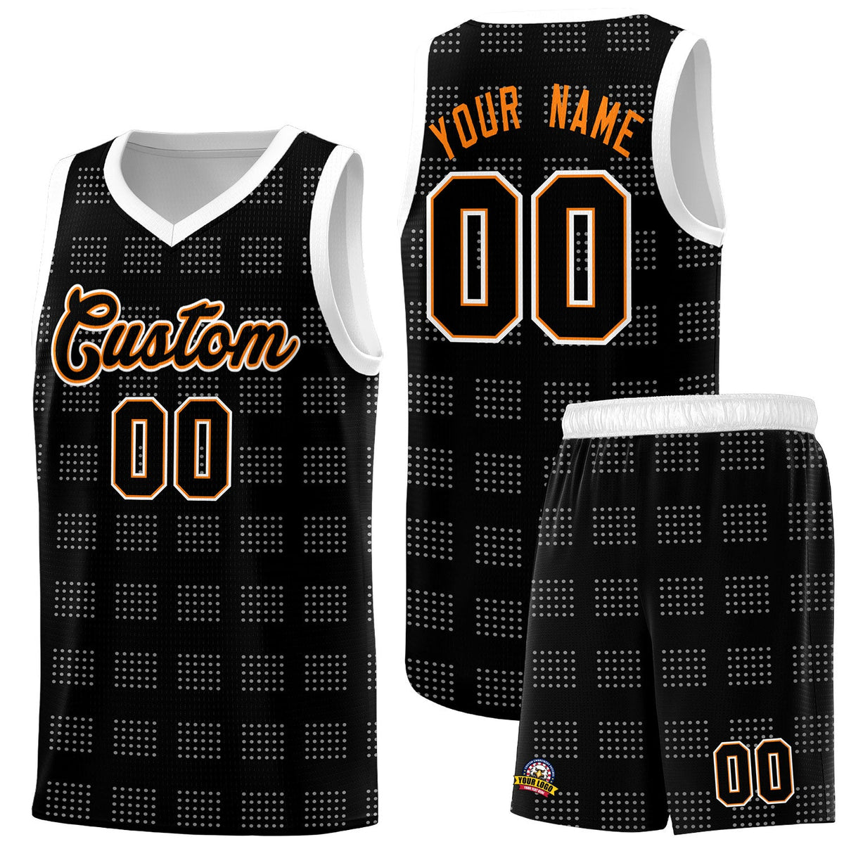 Custom Black White Trailblazer Dot Pattern Sports Uniform Basketball Jersey
