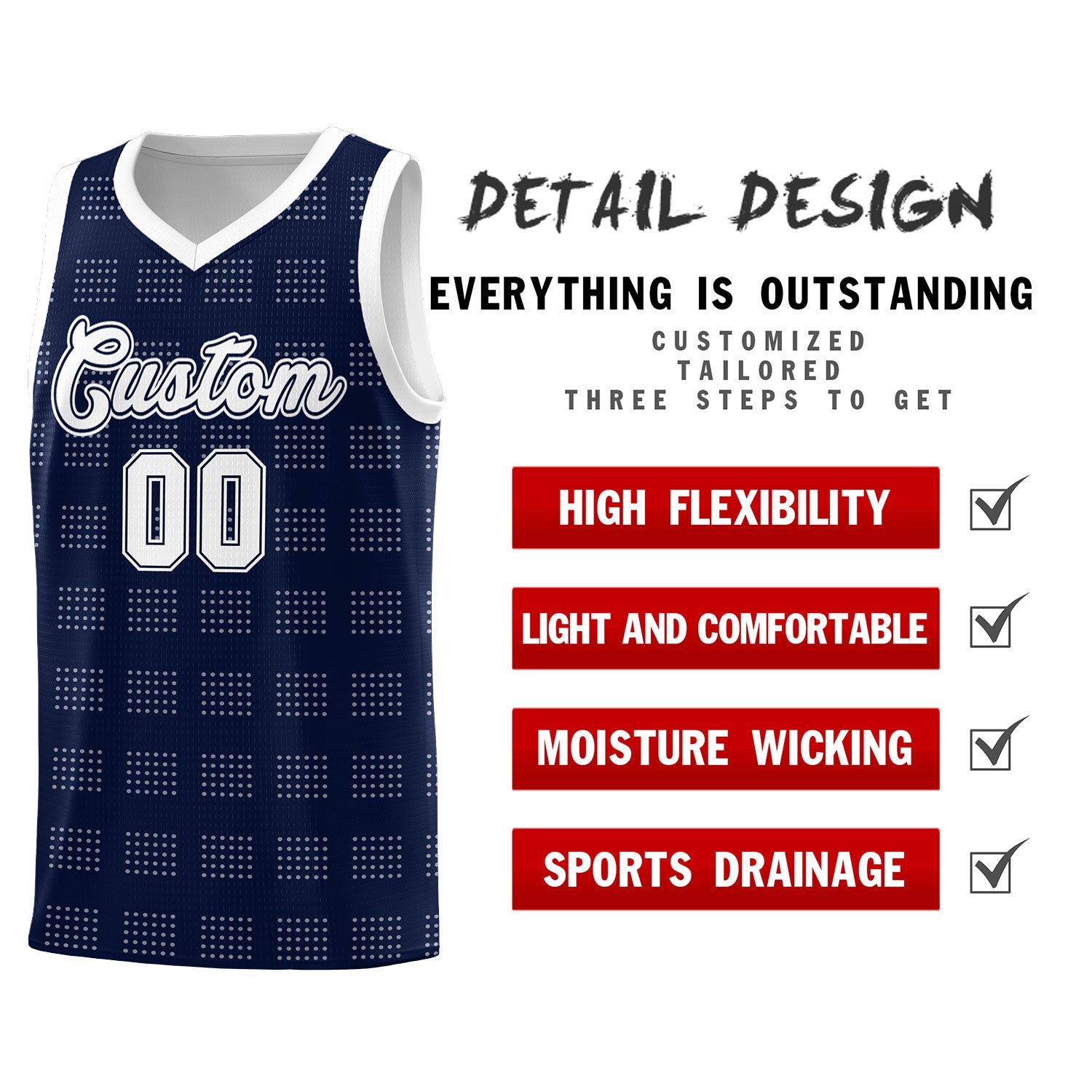 Custom Navy White Trailblazer Dot Pattern Sports Uniform Basketball Jersey
