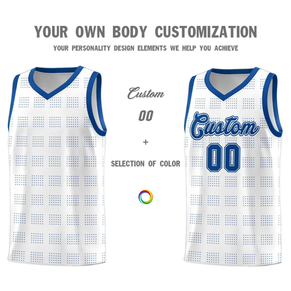 Custom White Royal Trailblazer Dot Pattern Sports Uniform Basketball Jersey