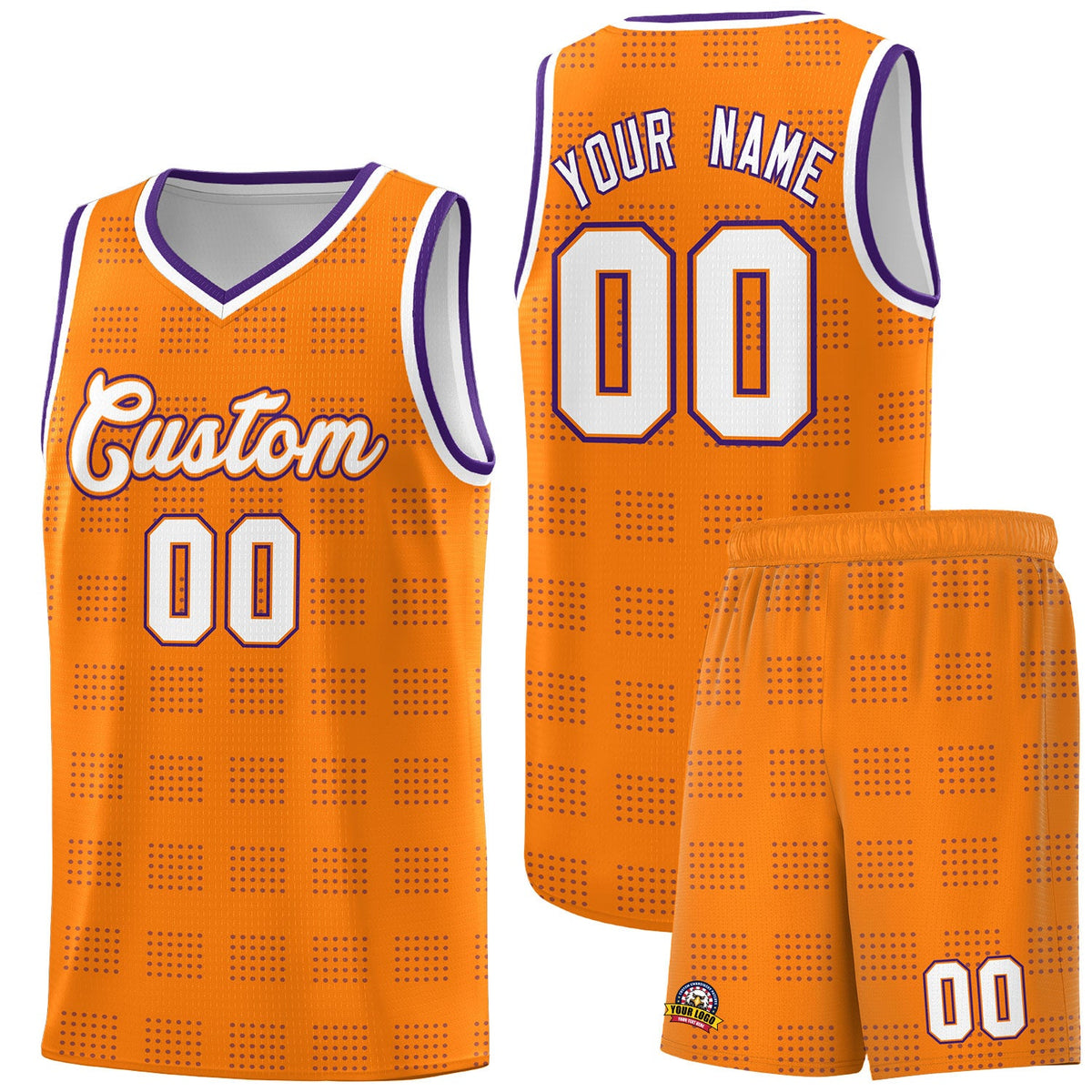 Custom Orange Purple Trailblazer Dot Pattern Sports Uniform Basketball Jersey