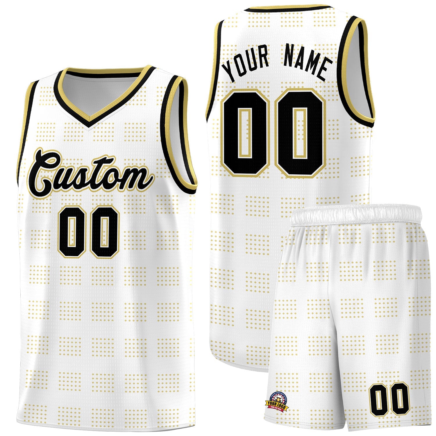 Custom White Old Gold Trailblazer Dot Pattern Sports Uniform Basketball Jersey