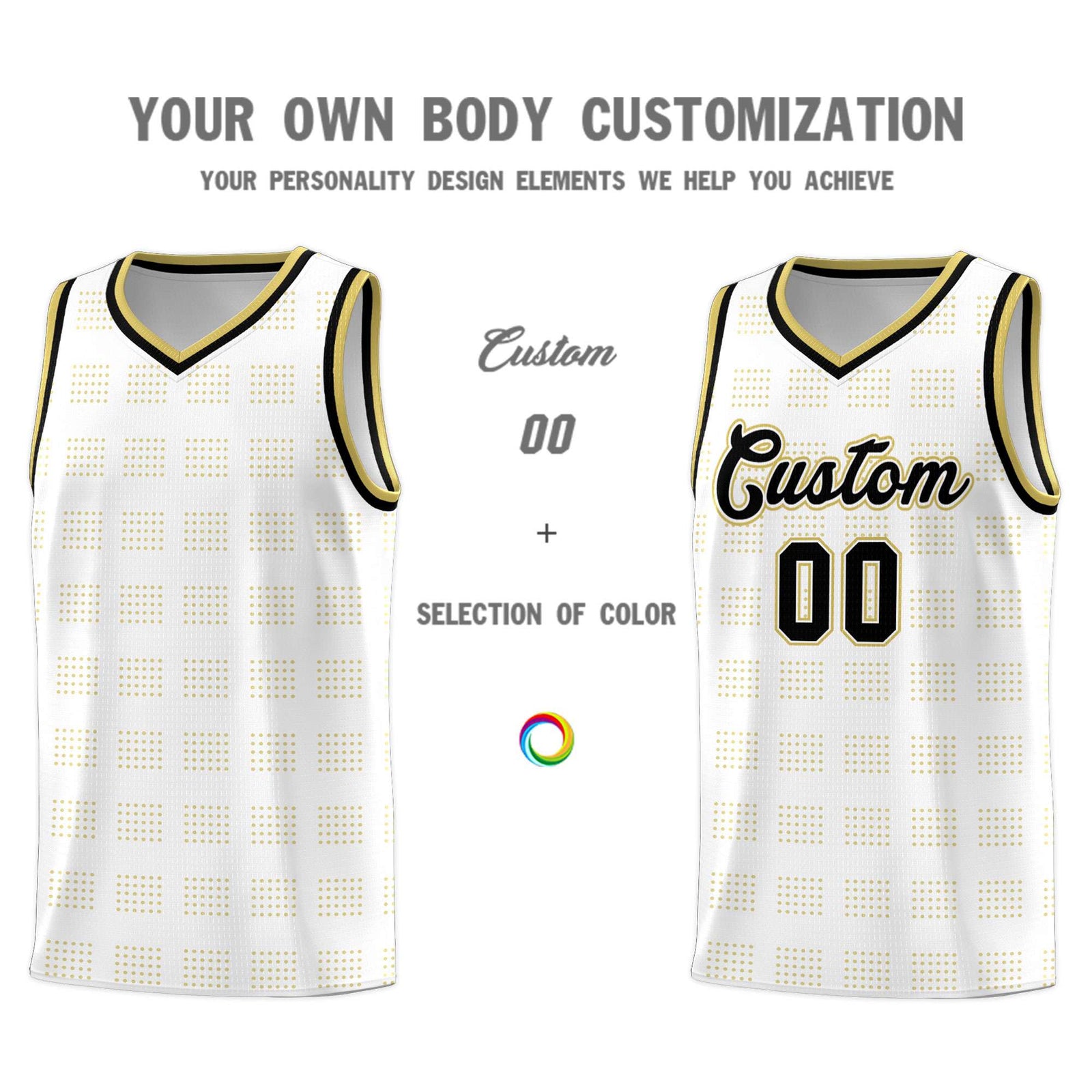 Custom White Old Gold Trailblazer Dot Pattern Sports Uniform Basketball Jersey