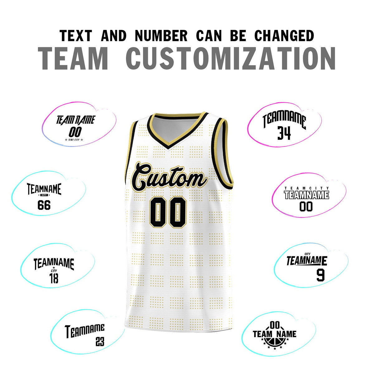 Custom White Old Gold Trailblazer Dot Pattern Sports Uniform Basketball Jersey