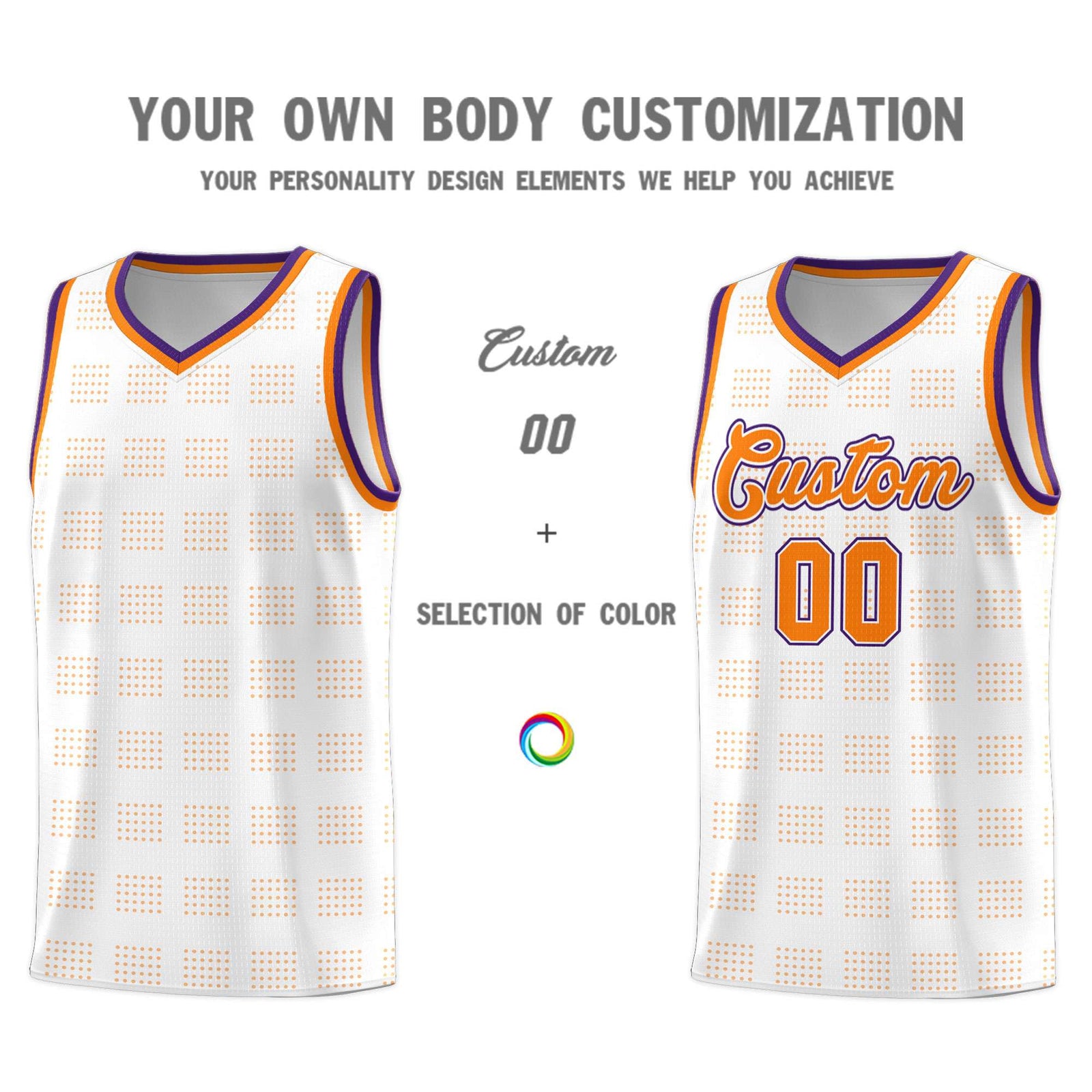Custom White Orange Trailblazer Dot Pattern Sports Uniform Basketball Jersey