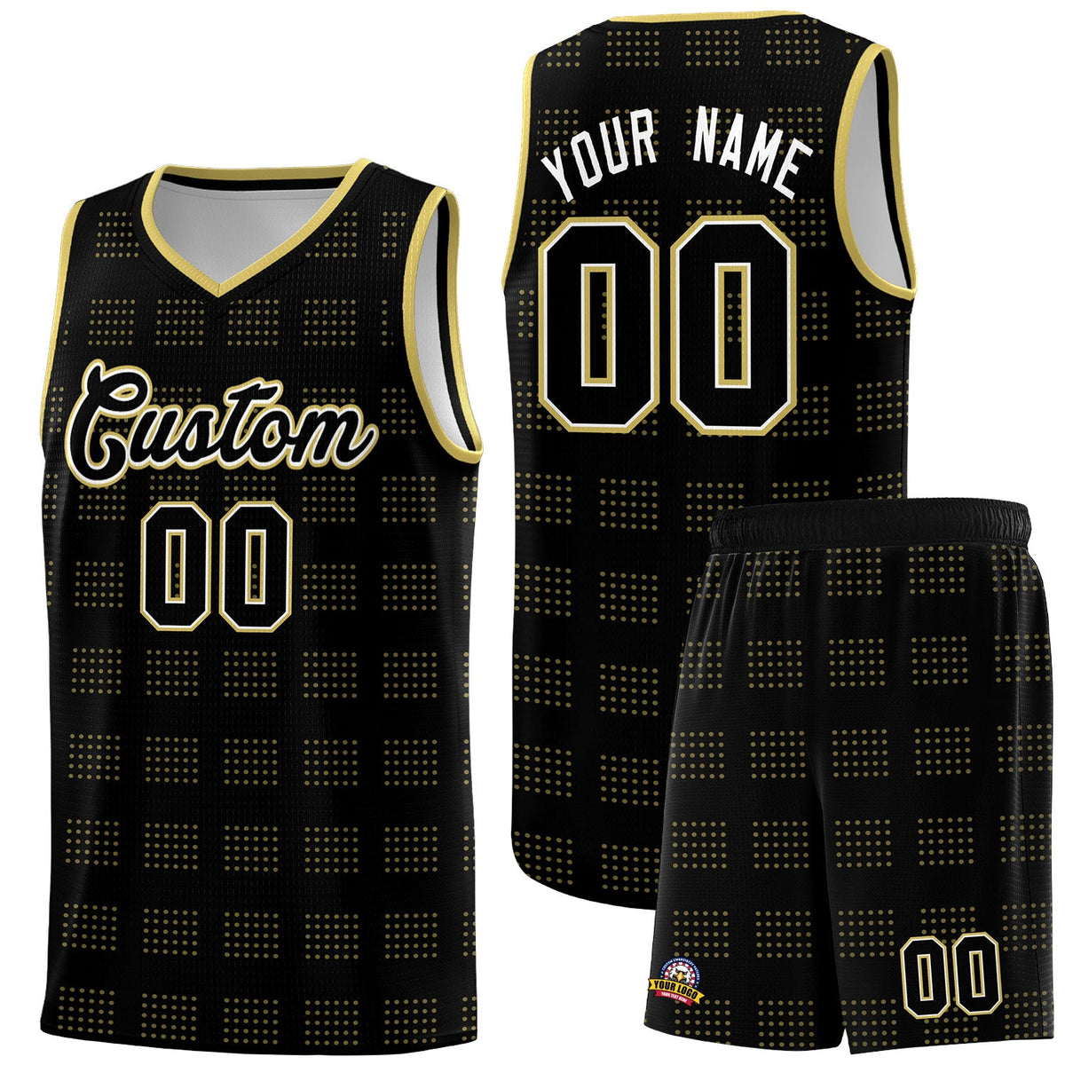 Custom Black Old Gold Trailblazer Dot Pattern Sports Uniform Basketball Jersey
