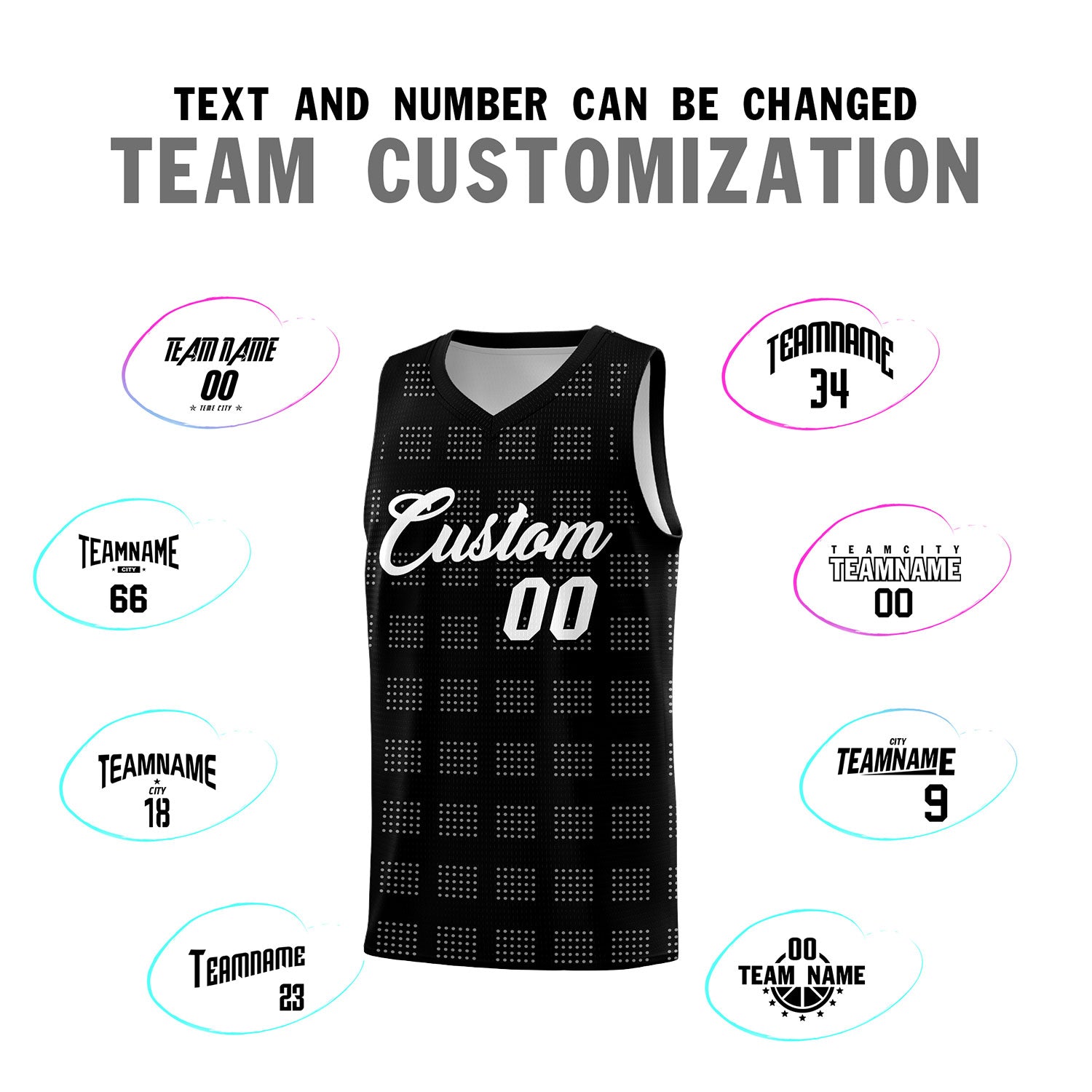 Custom Black White Trailblazer Dot Pattern Sports Uniform Basketball Jersey
